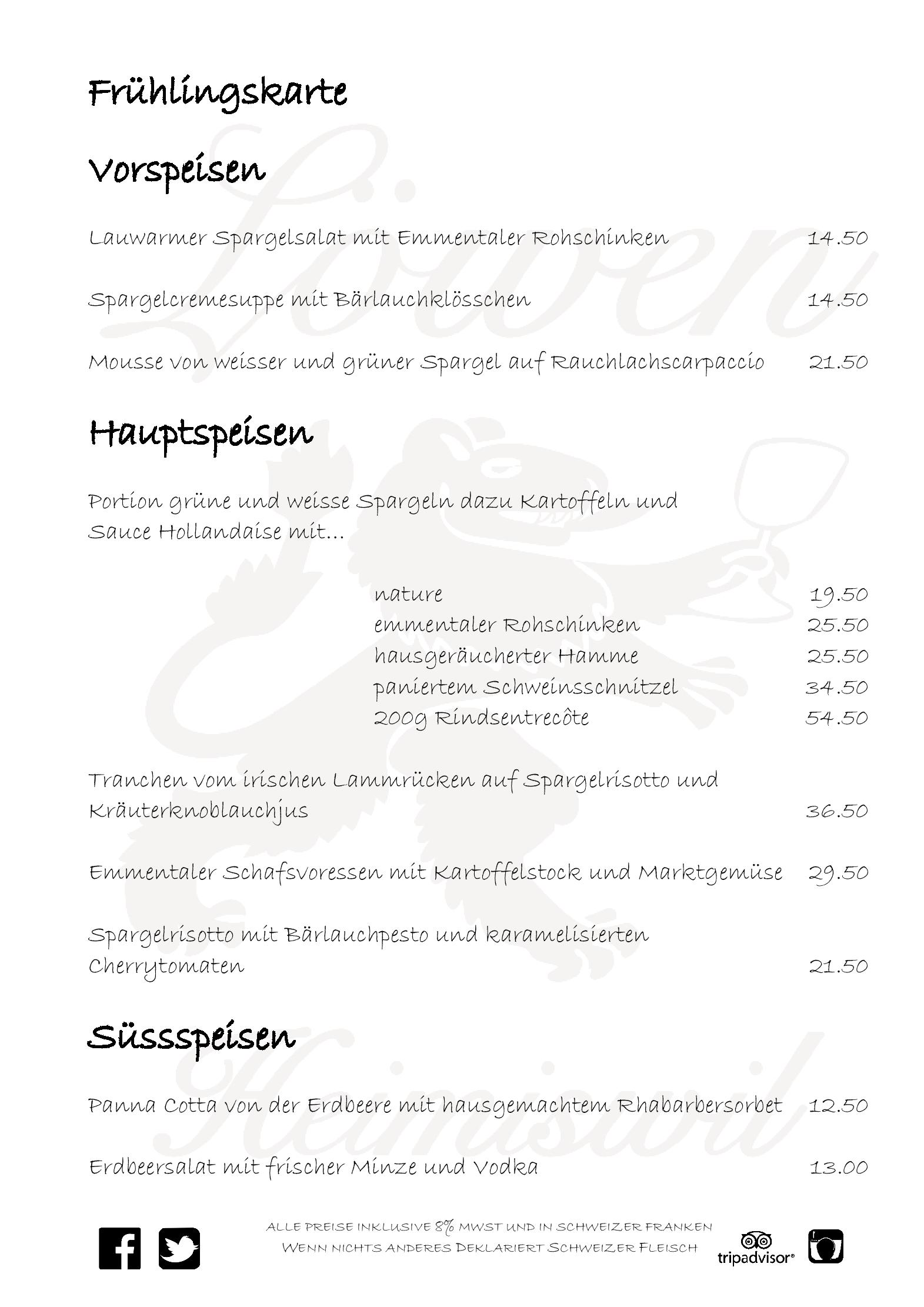 Speisekarte Zum Löwen in Heimiswil, Seite 23