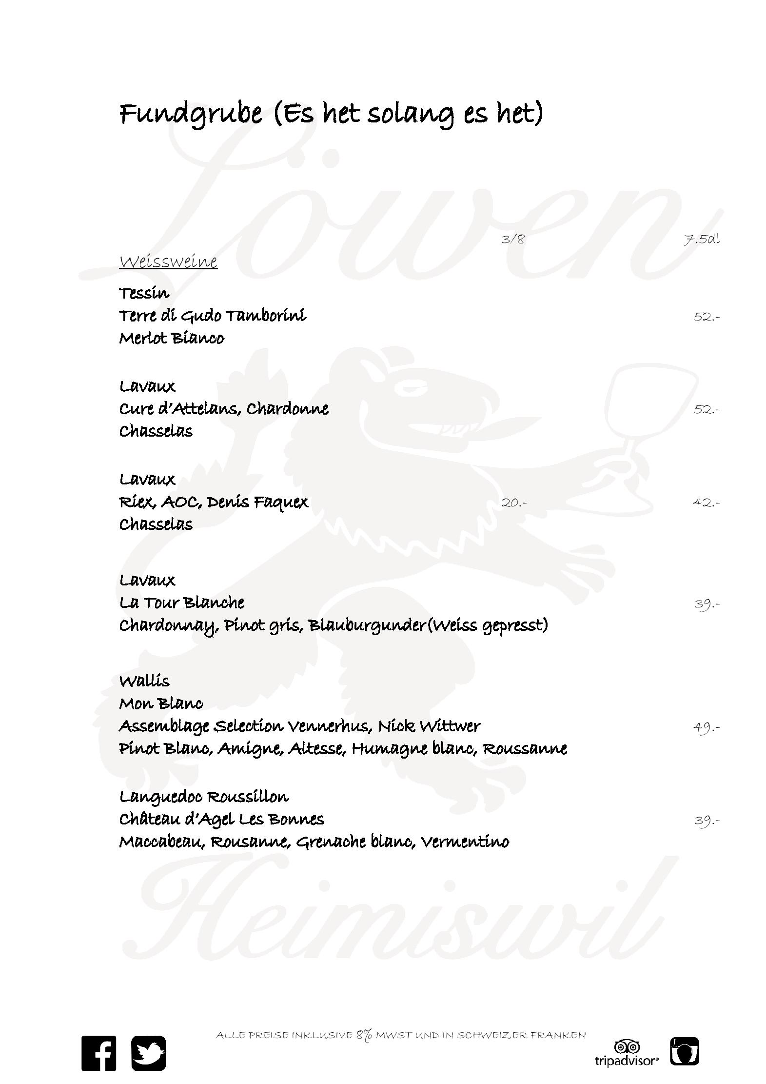 Speisekarte Zum Löwen in Heimiswil, Seite 2