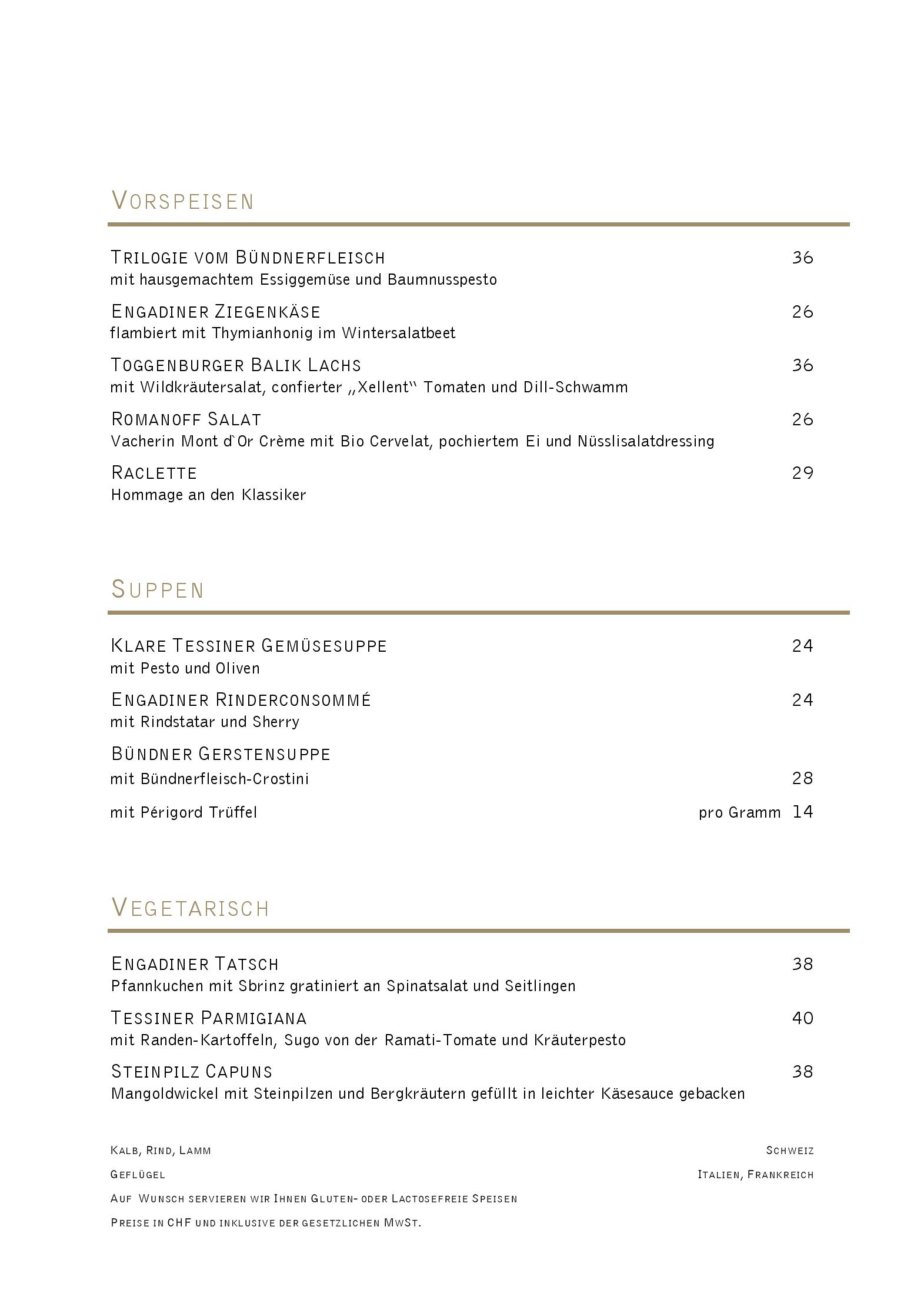 Speisekarte Grand Restaurant in St. Moritz, Seite 1
