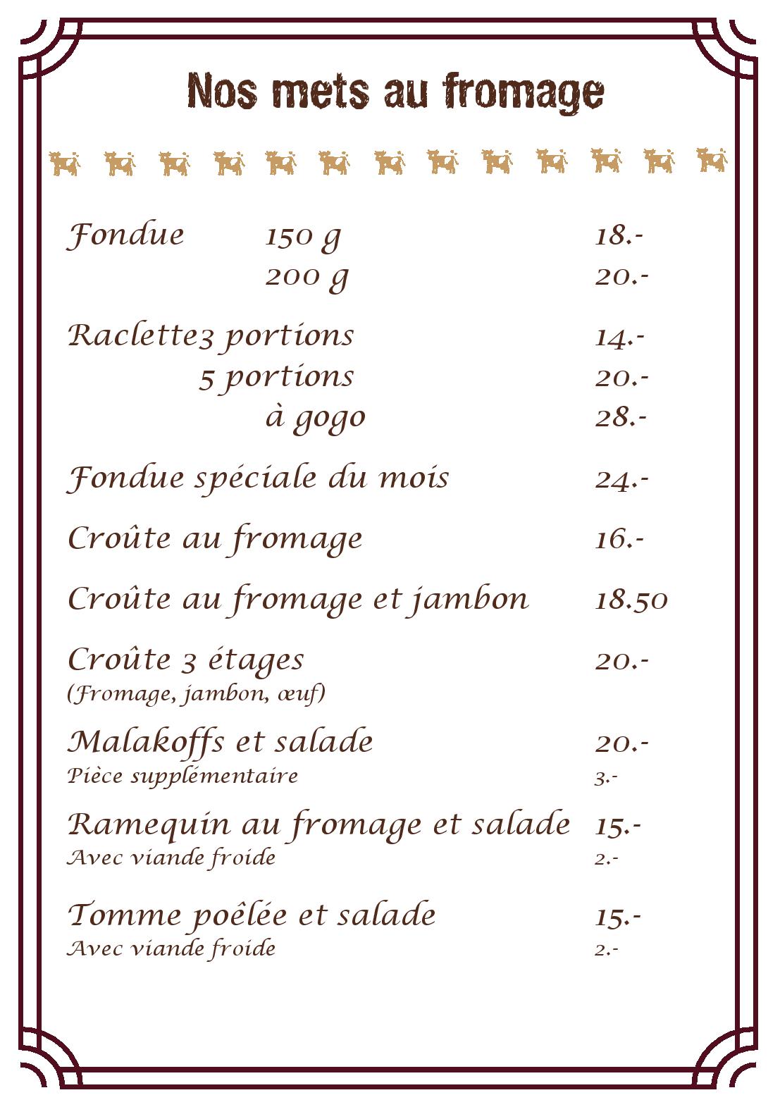 Speisekarte La Fromagerie Gourmande in Montricher, Seite 2