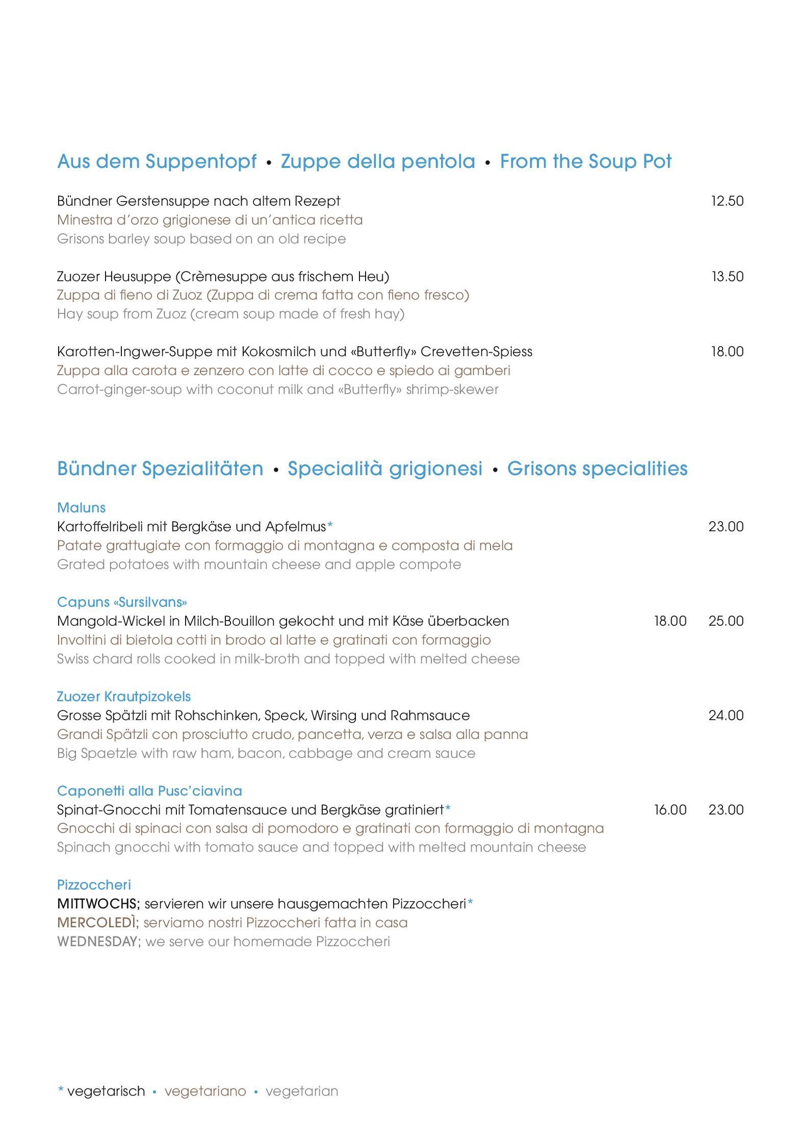 Speisekarte DORTA in Zuoz, Seite 18