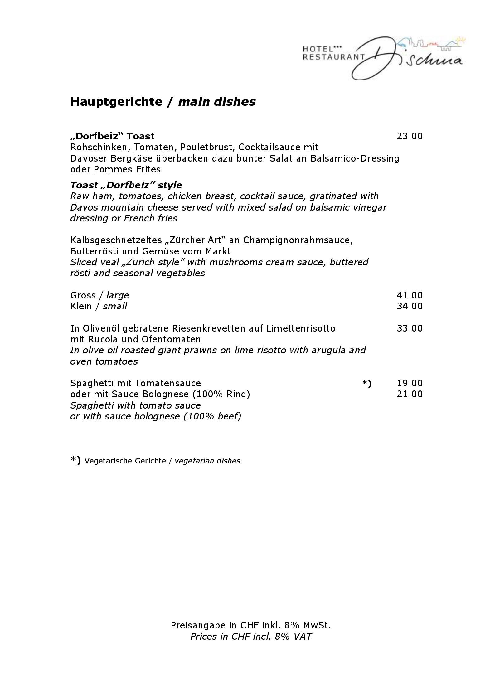 Speisekarte Dischma Restaurant in Davos, Seite 4