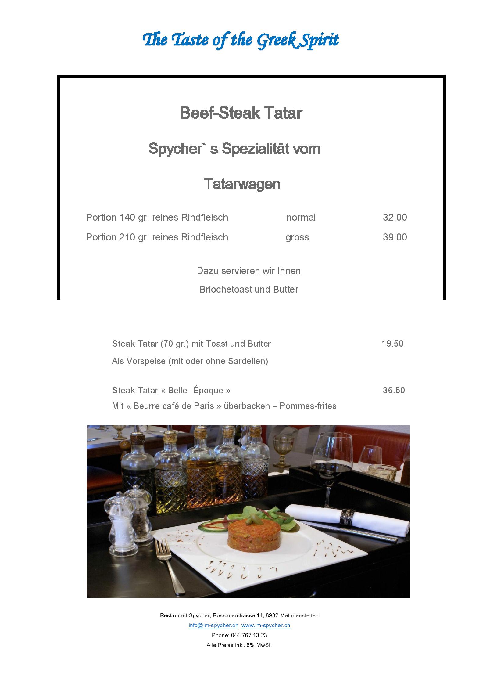 Speisekarte Restaurant Spycher in Mettmenstetten, Seite 4