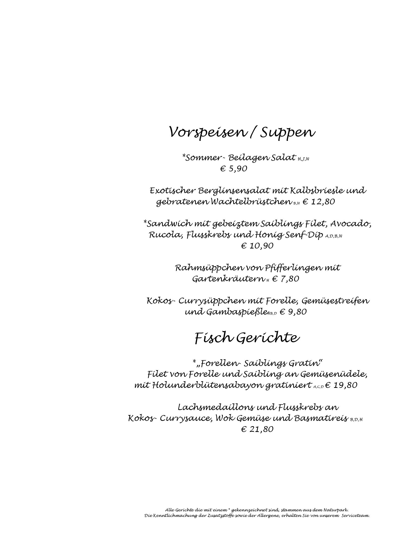 Speisekarte Naturparkwirt Restaurant Waldhotel am Notschreipass in Todtnau, Seite 1