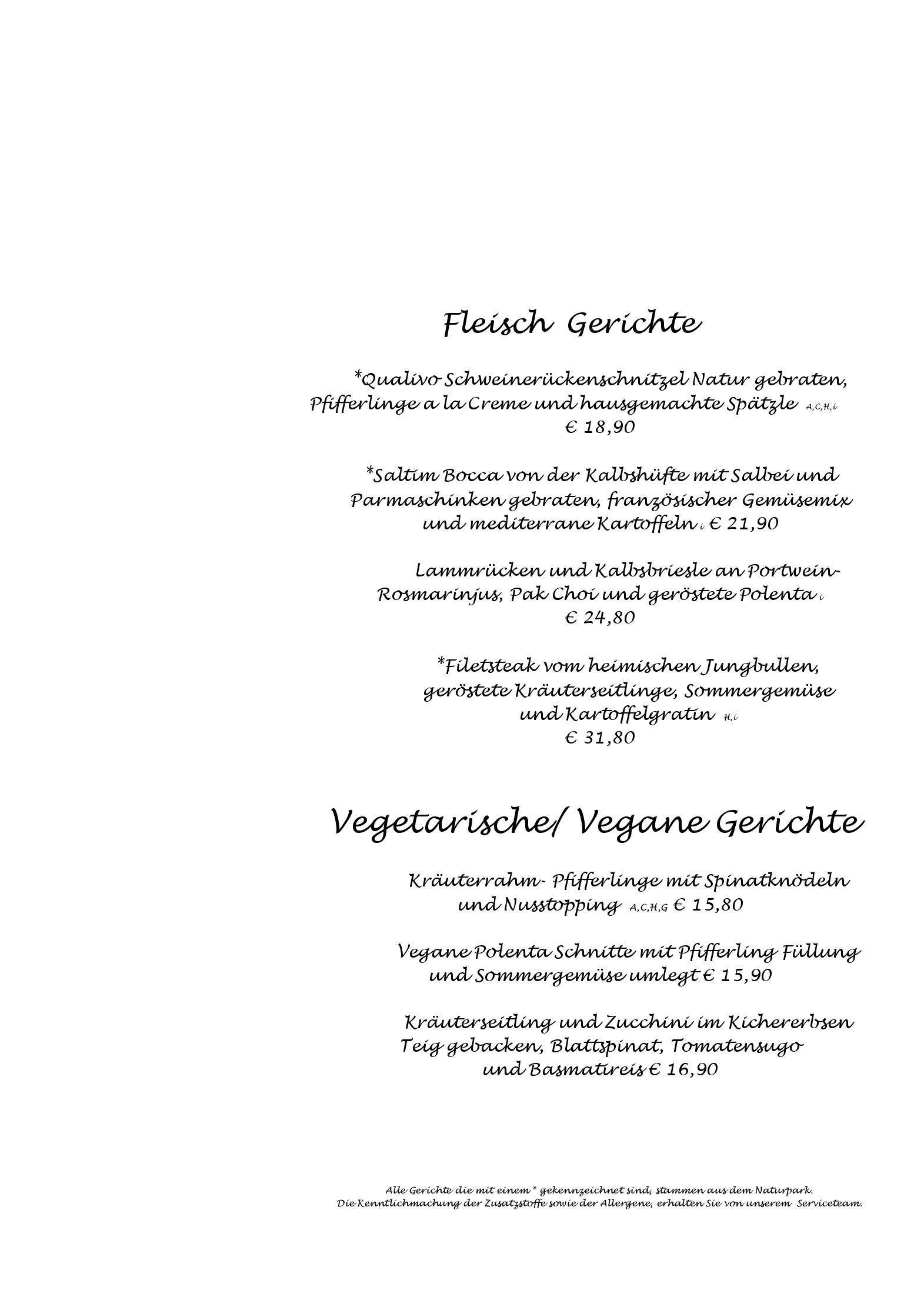 Speisekarte Naturparkwirt Restaurant Waldhotel am Notschreipass in Todtnau, Seite 2