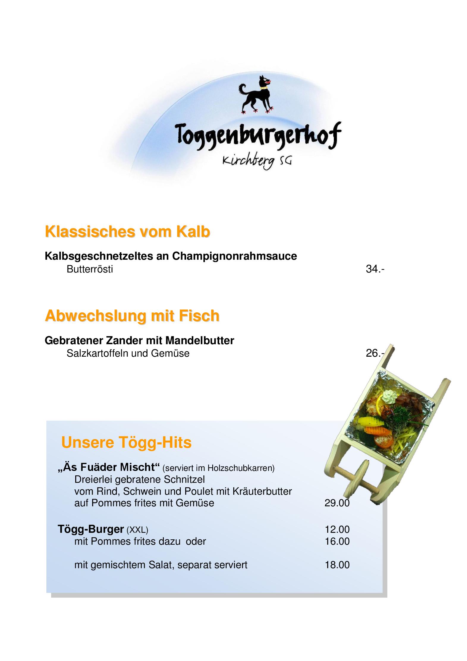 Speisekarte Restaurant Toggenburgerhof in Kirchberg, Seite 4