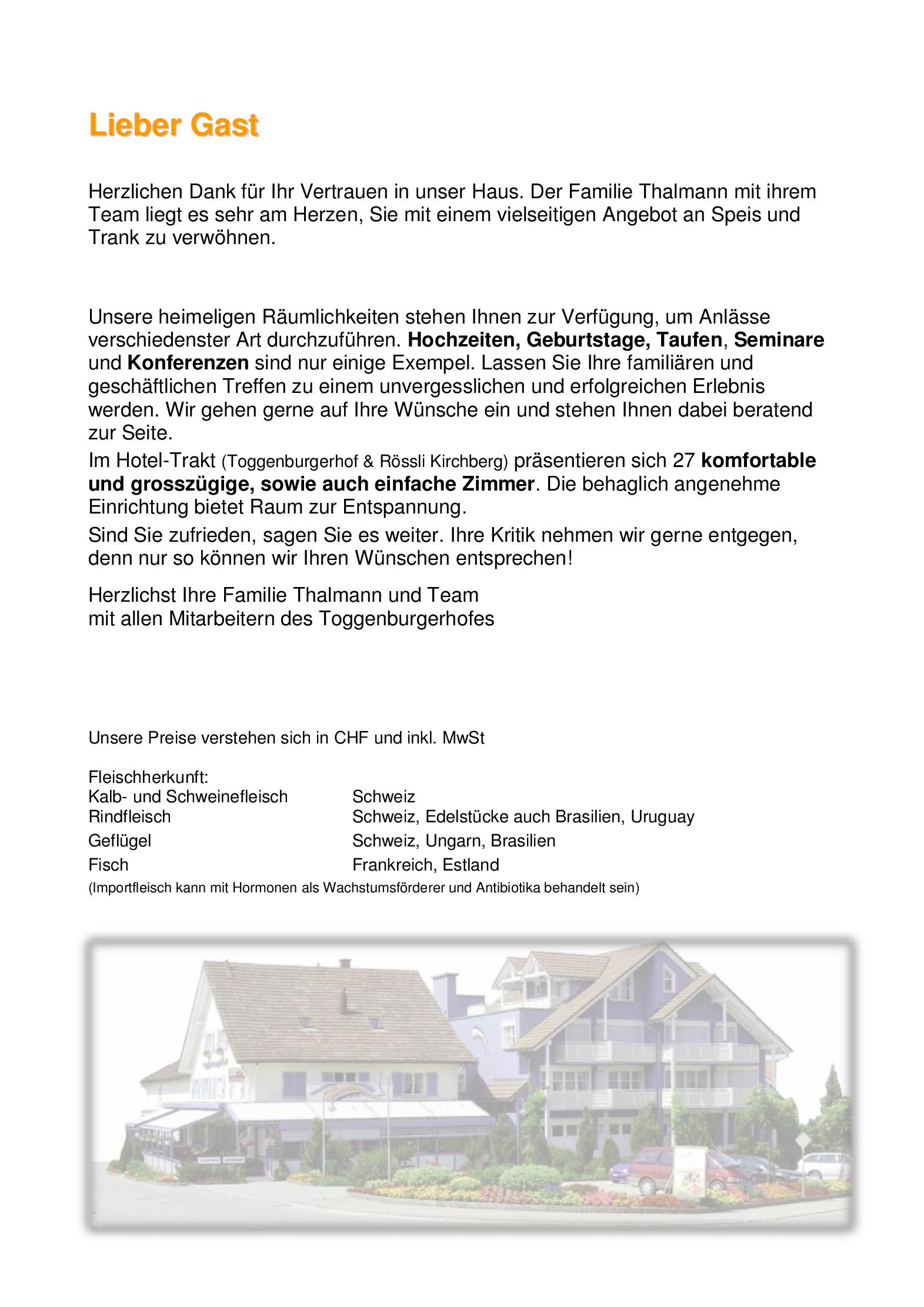 Speisekarte Restaurant Toggenburgerhof in Kirchberg, Seite 7