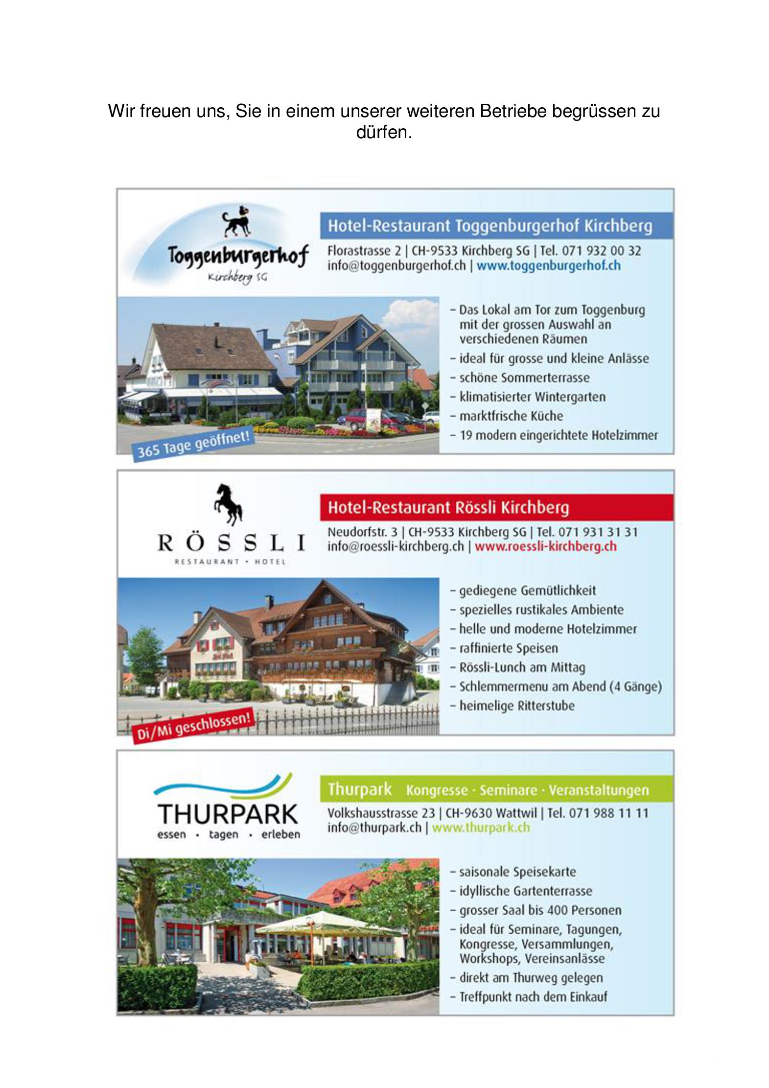 Speisekarte Restaurant Toggenburgerhof in Kirchberg, Seite 8