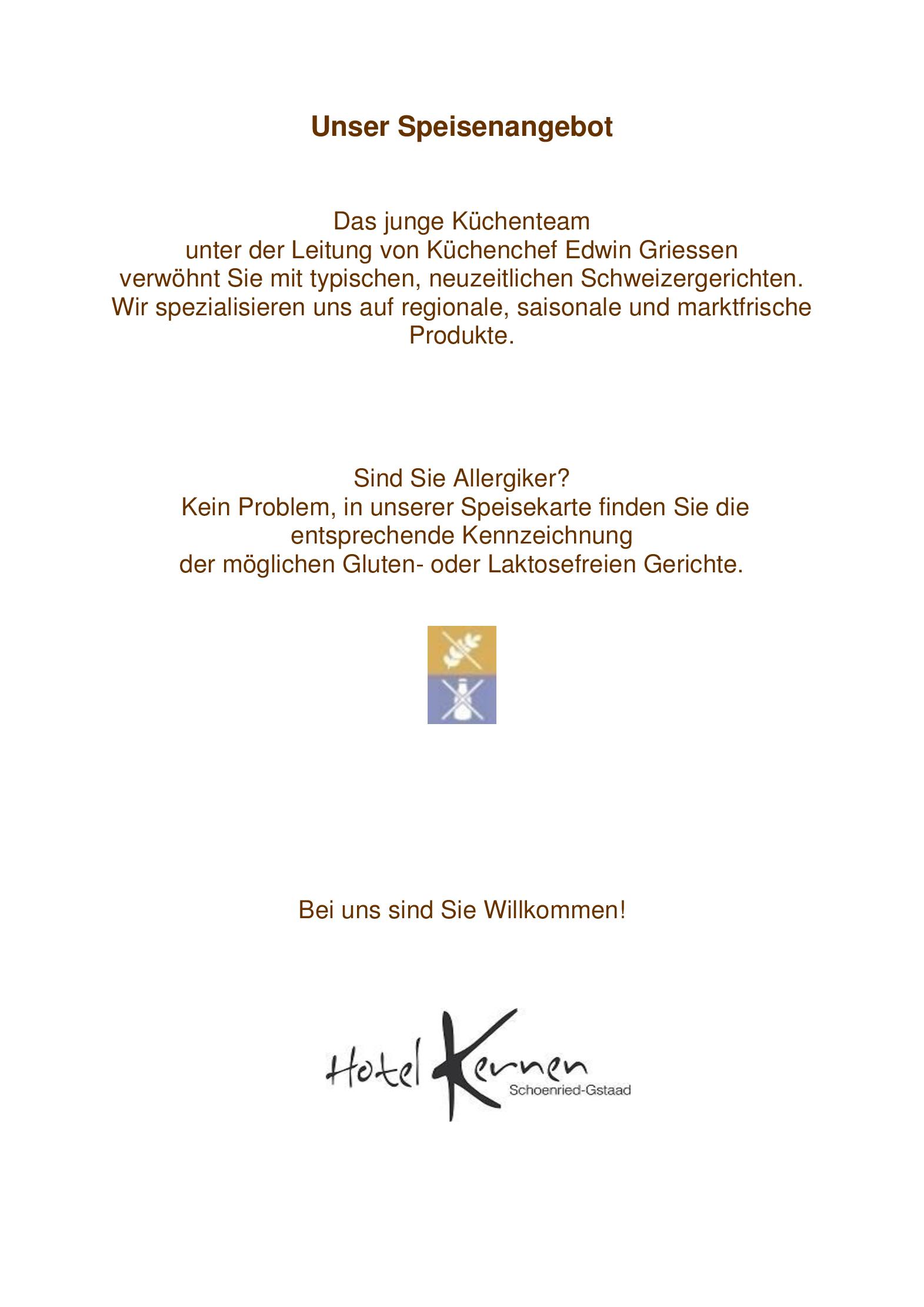 Speisekarte Restaurant Kernen in Schönried, Seite 1