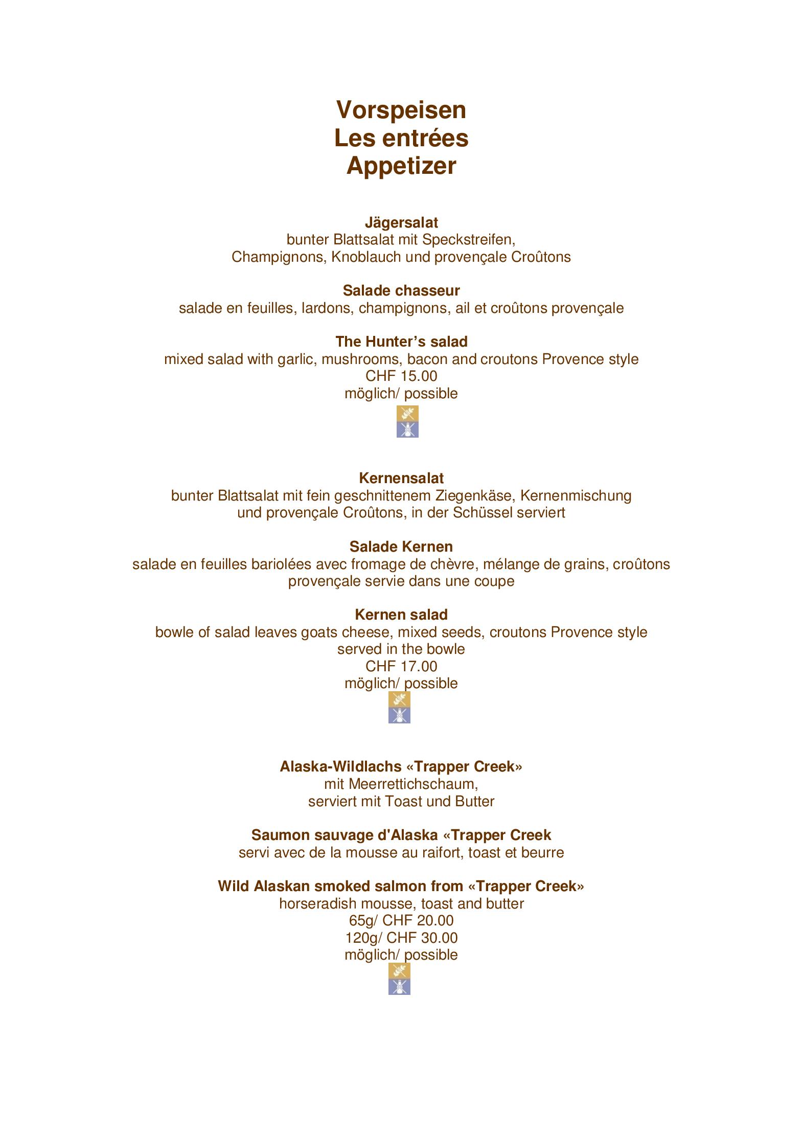 Speisekarte Restaurant Kernen in Schönried, Seite 7