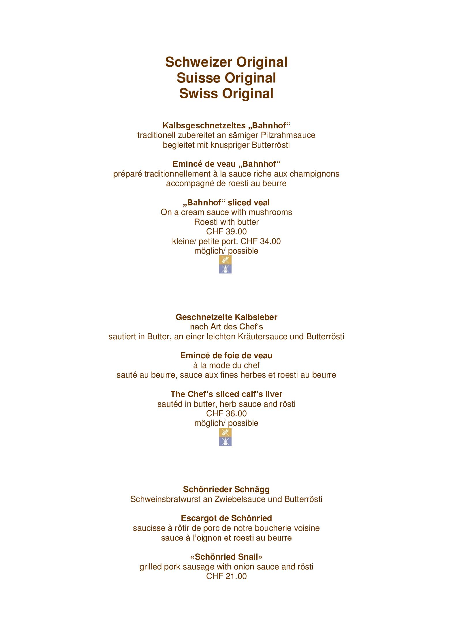 Speisekarte Restaurant Kernen in Schönried, Seite 5