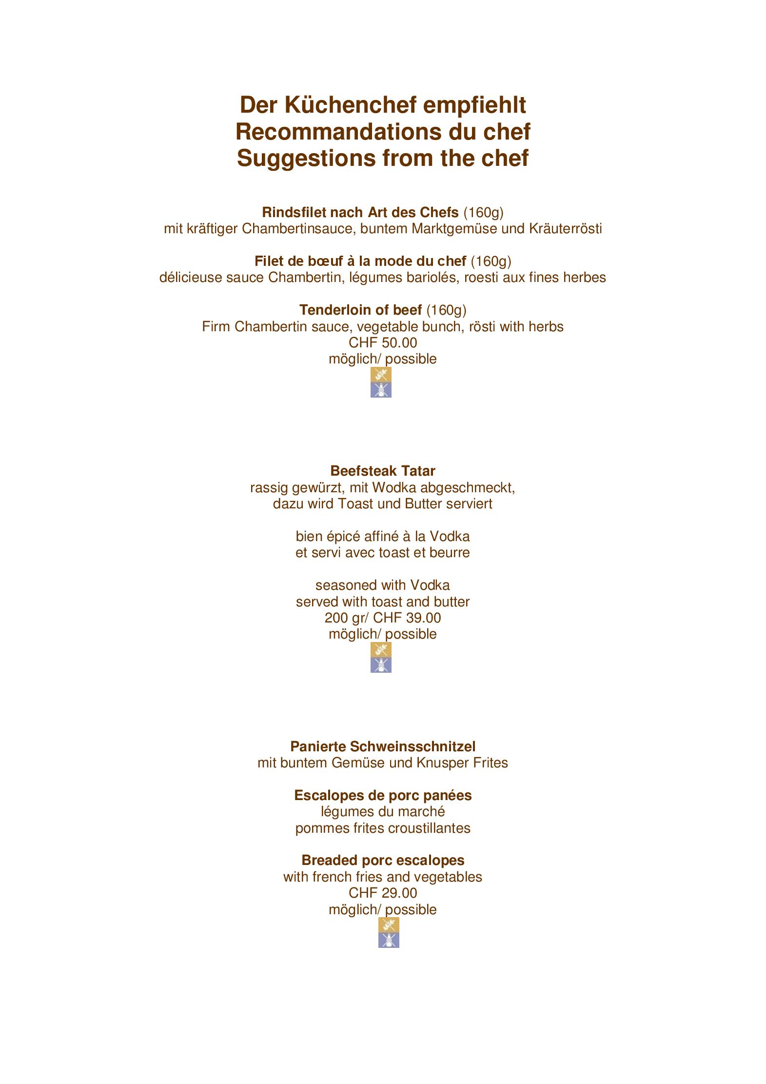 Speisekarte Restaurant Kernen in Schönried, Seite 4