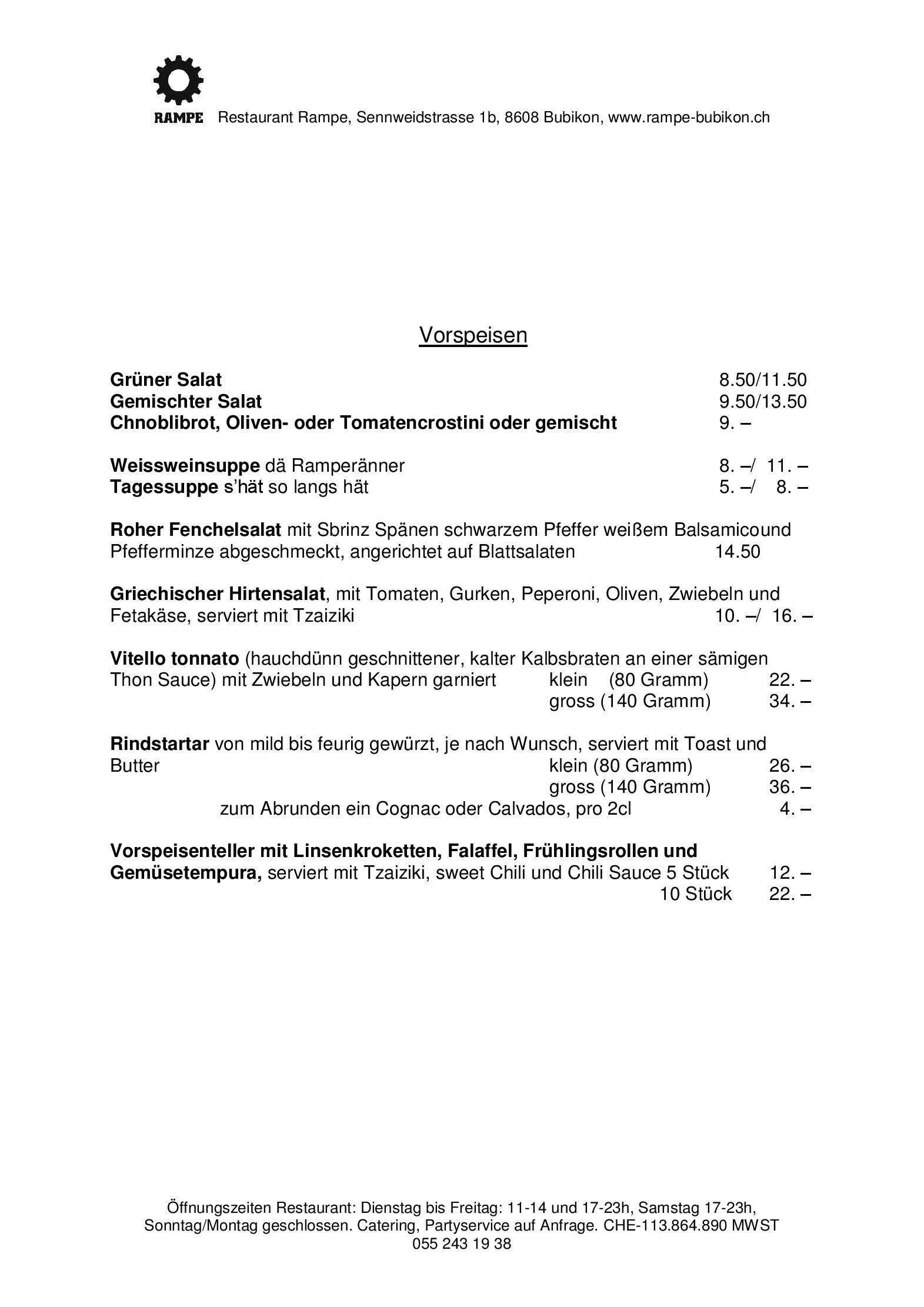 Speisekarte Rampe in Bubikon, Seite 3