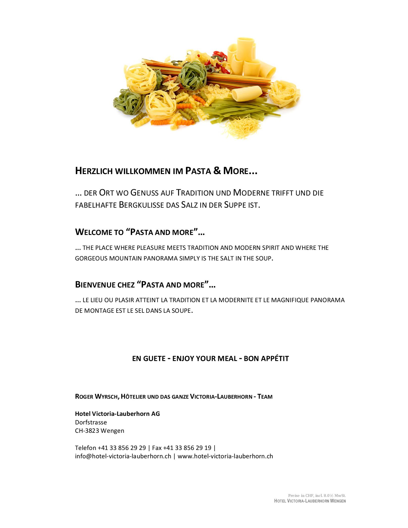 Speisekarte Restaurant Pasta & More in Wengen, Seite 14