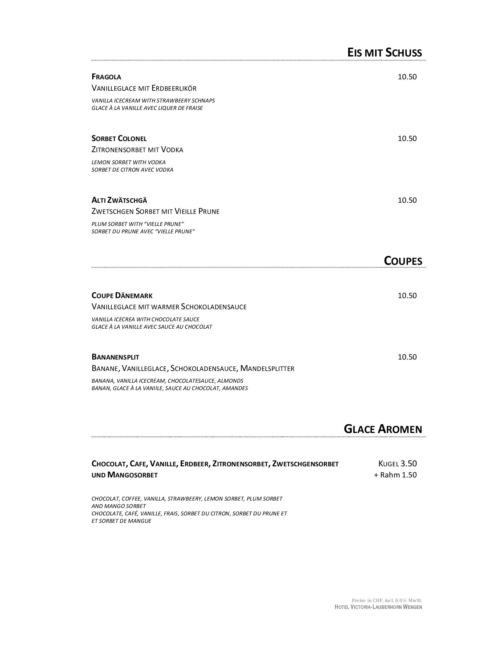 Speisekarte Restaurant Pasta & More in Wengen, Seite 35