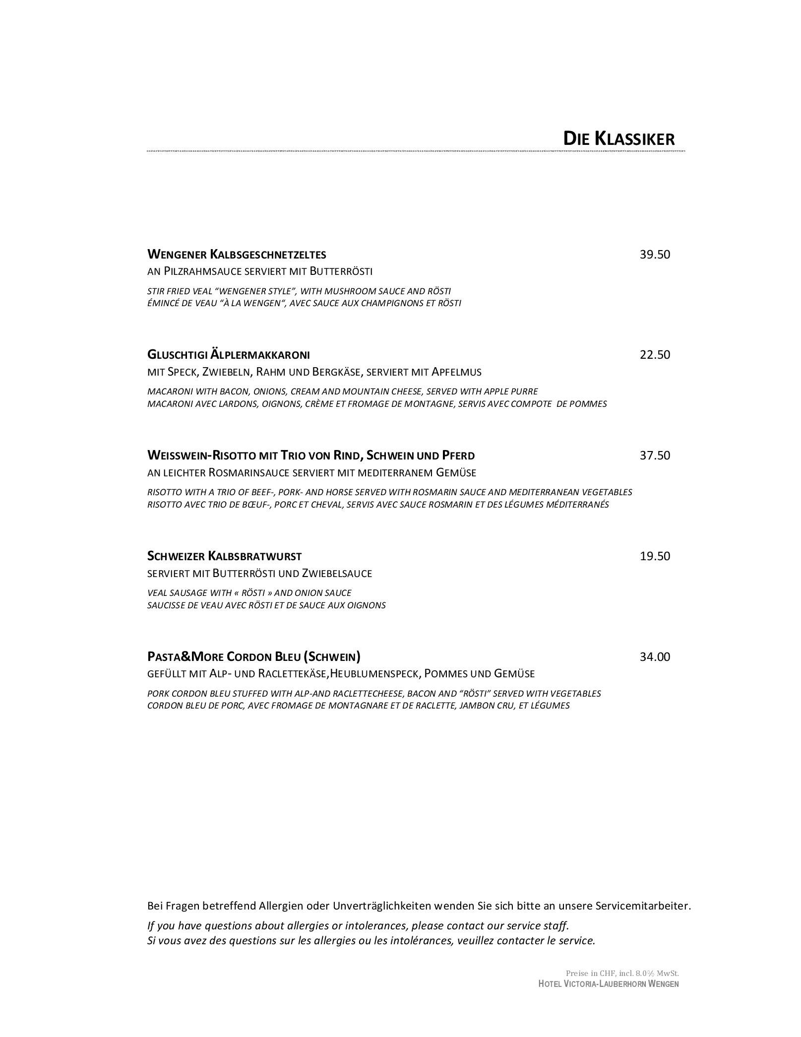 Speisekarte Restaurant Pasta & More in Wengen, Seite 29