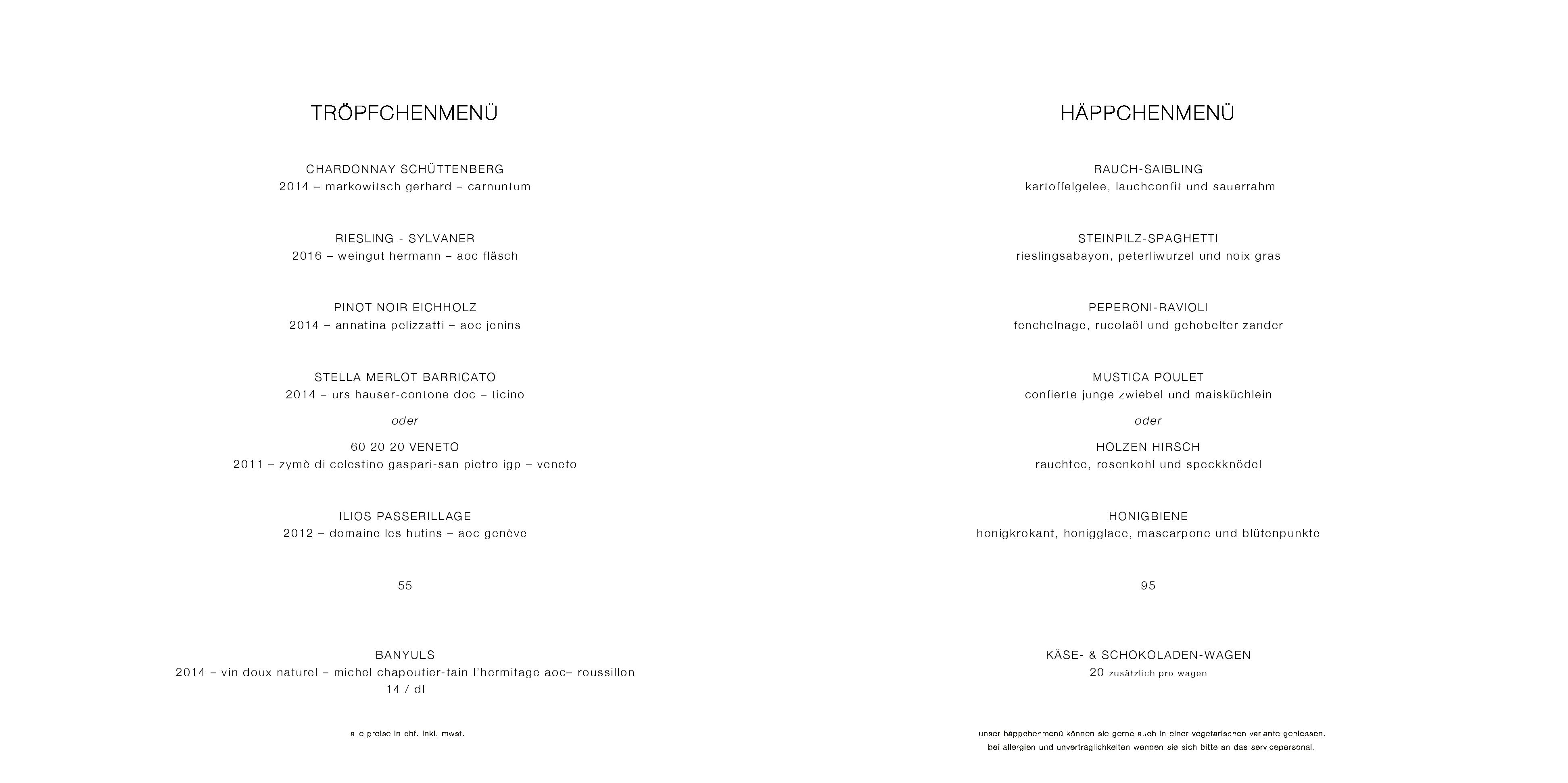 Speisekarte Die Rose - Gourmetrestauran in Rueschlikon, Seite 1
