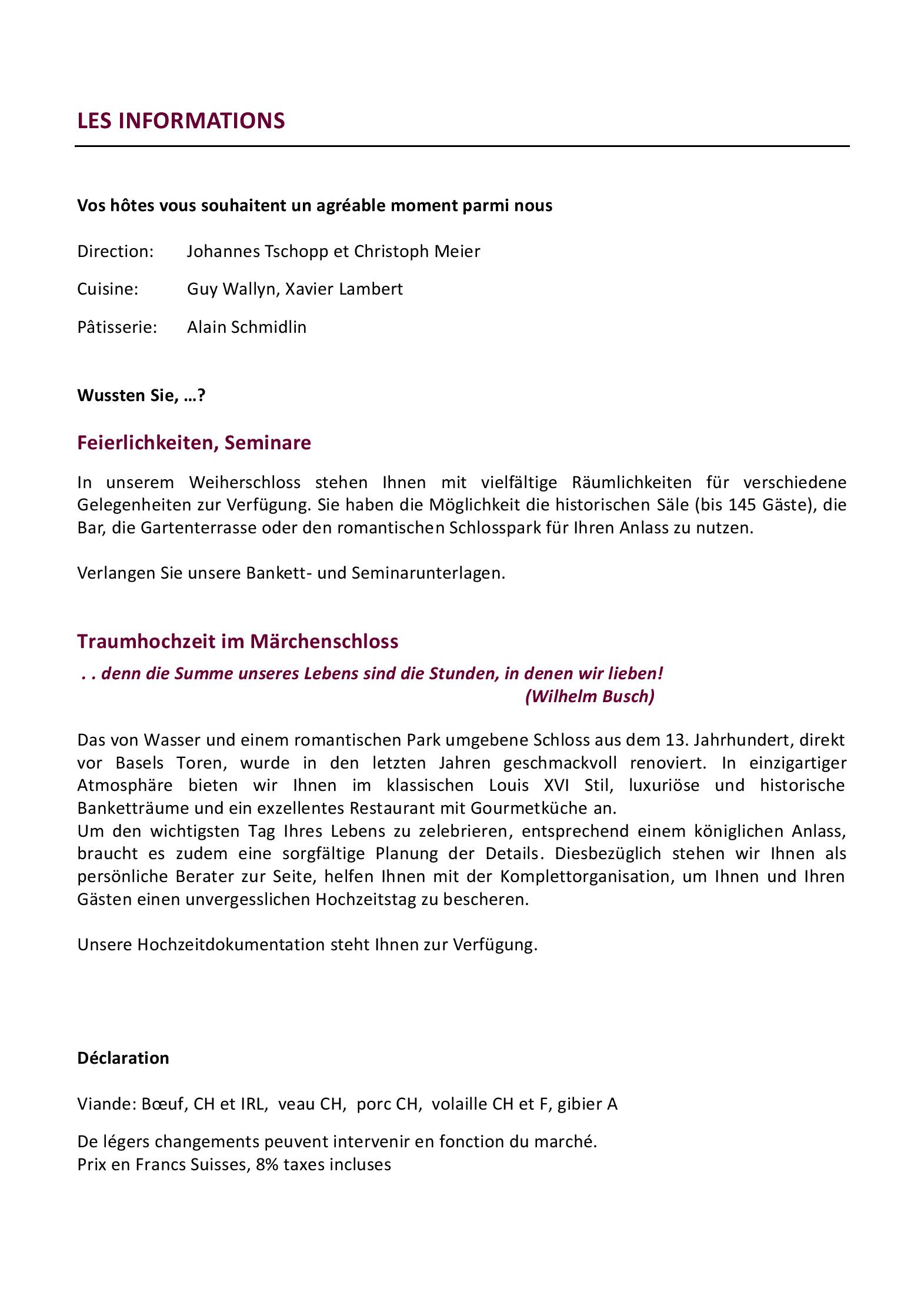 Speisekarte Schloss Bottmingen in Bottmingen, Seite 8