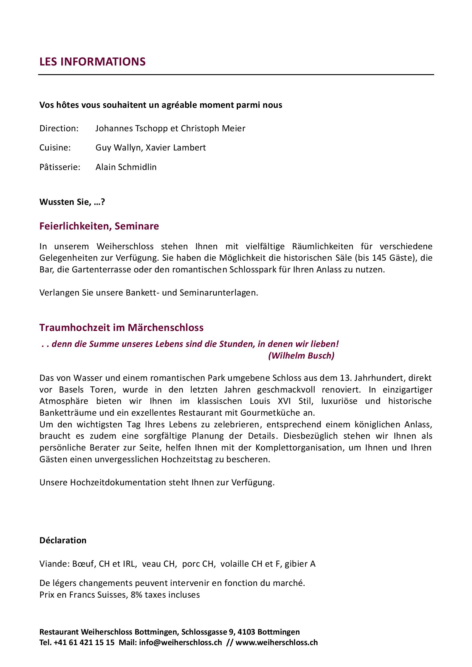Speisekarte Schloss Bottmingen in Bottmingen, Seite 12