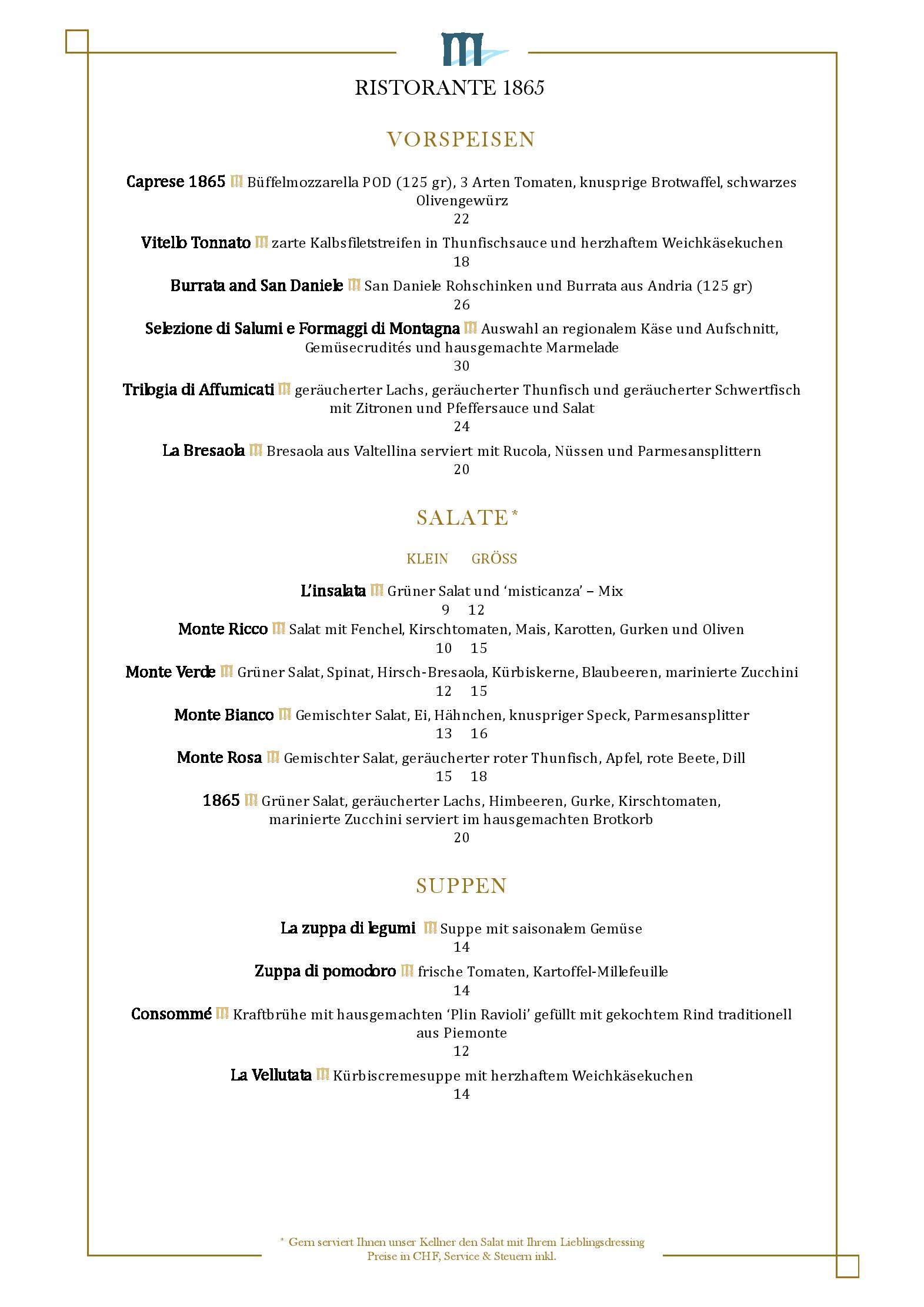 Speisekarte Restaurant 1865 in Samedan, Seite 1