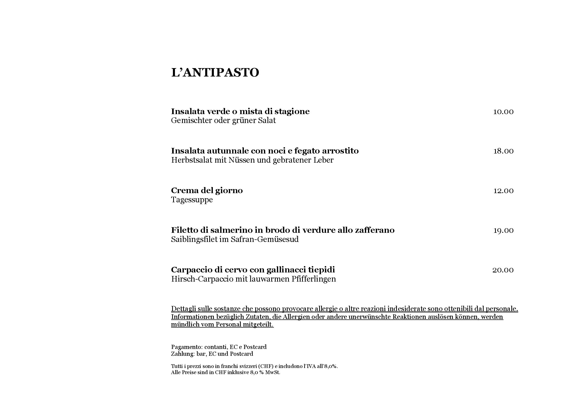 Speisekarte Locanda Fior di Campo in Campo, Seite 1