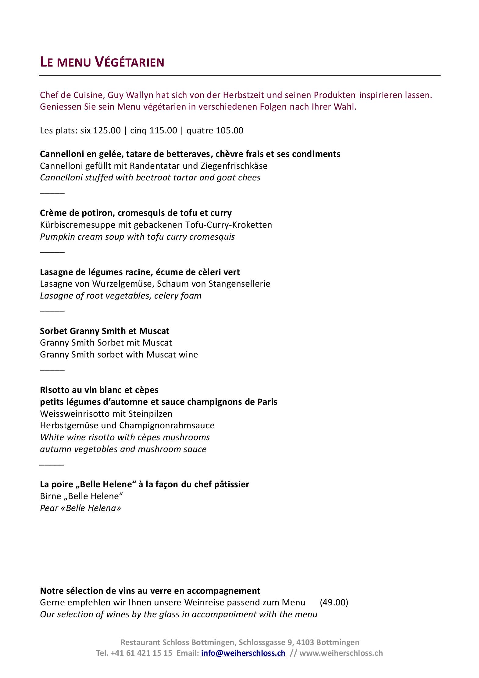 Speisekarte Schloss Bottmingen in Bottmingen, Seite 14