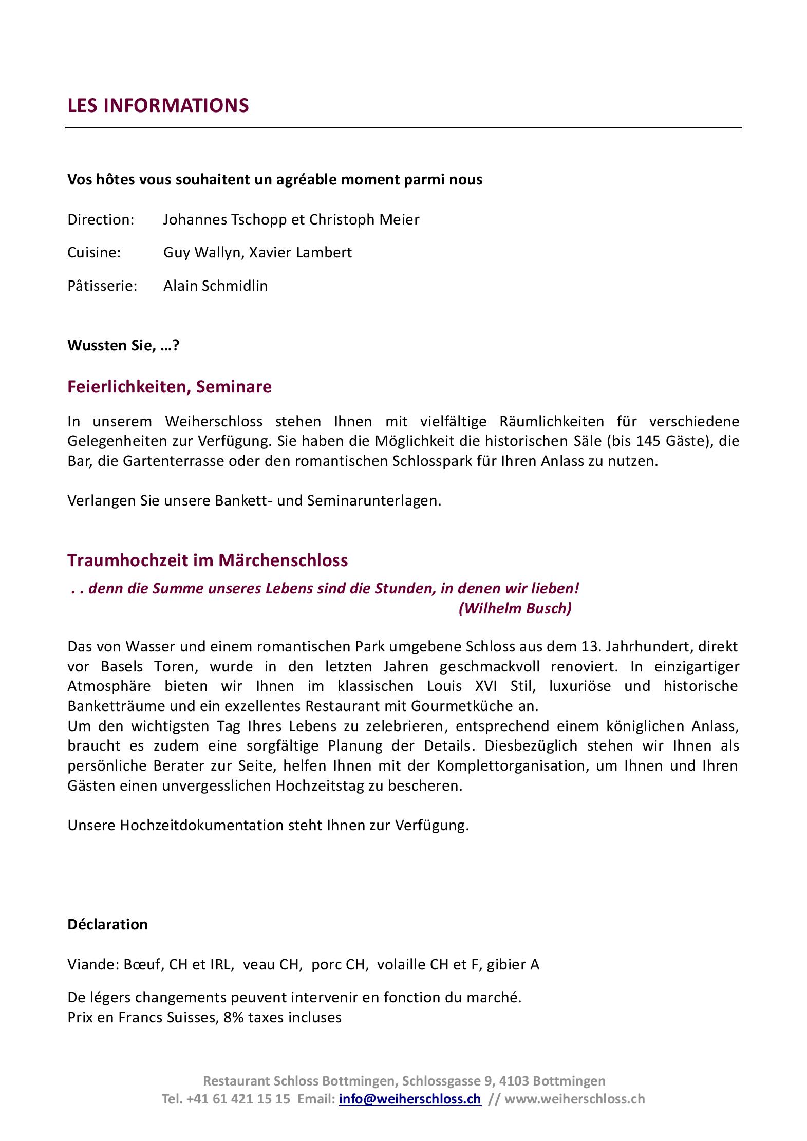 Speisekarte Schloss Bottmingen in Bottmingen, Seite 16