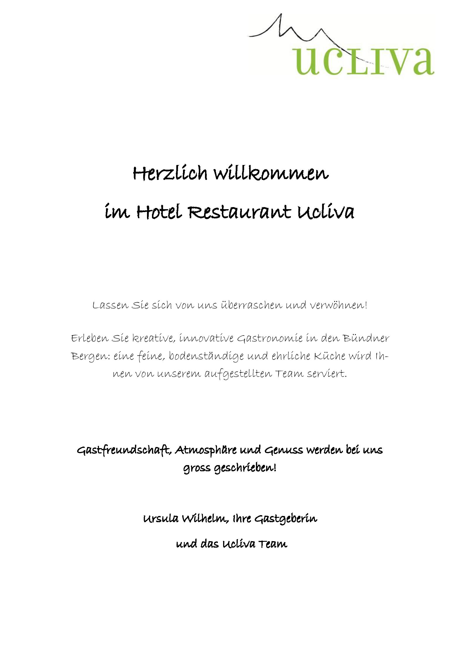 Speisekarte Ucliva in Waltensburg, Seite 1