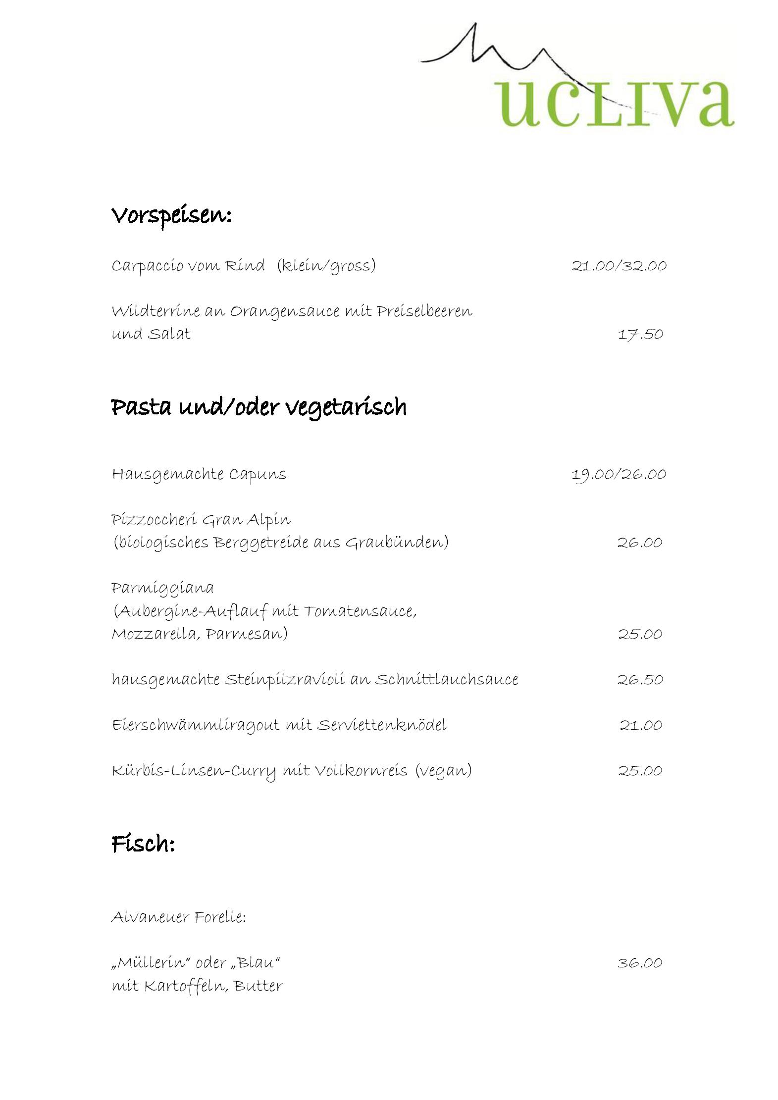 Speisekarte Ucliva in Waltensburg, Seite 3