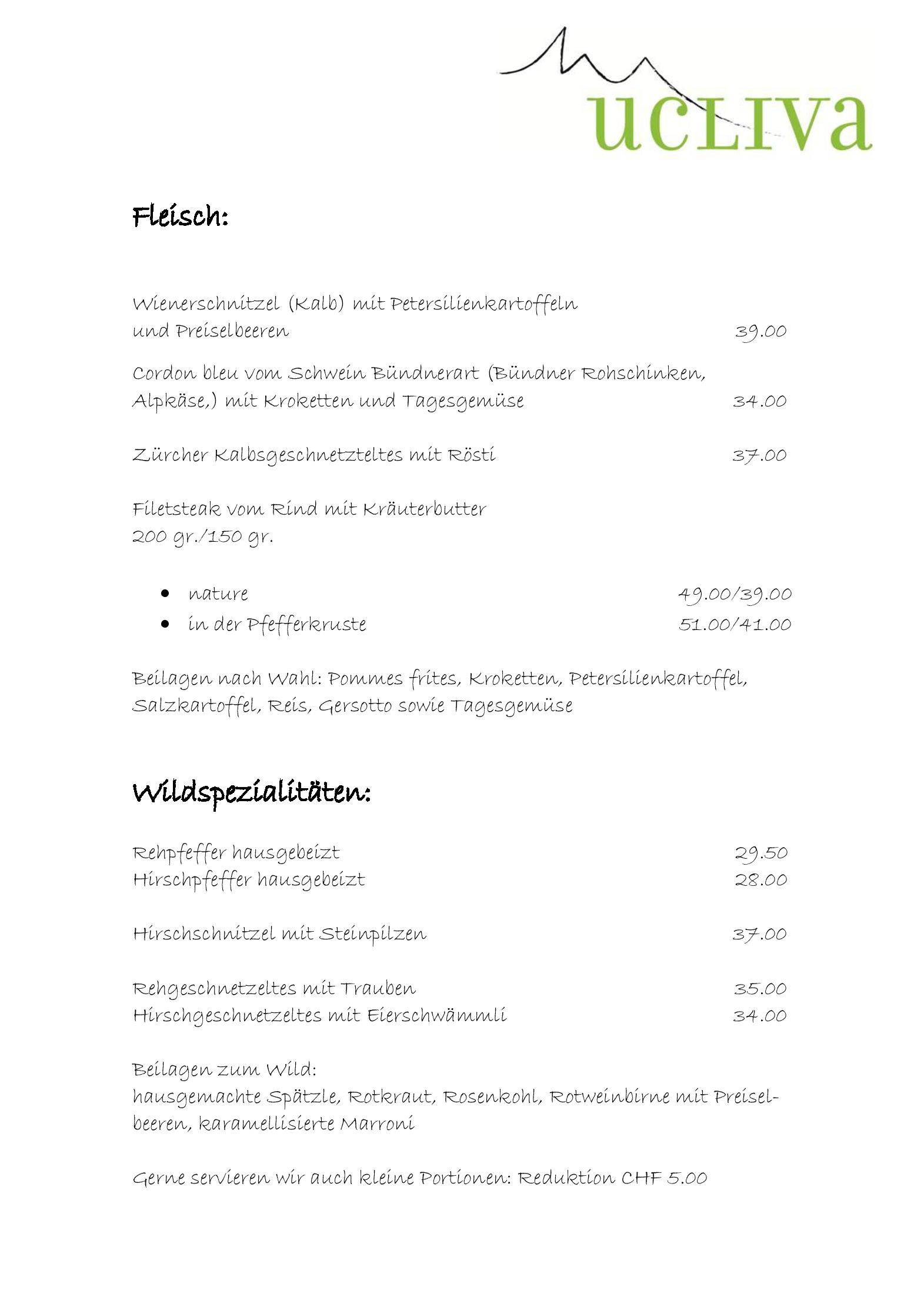 Speisekarte Ucliva in Waltensburg, Seite 4