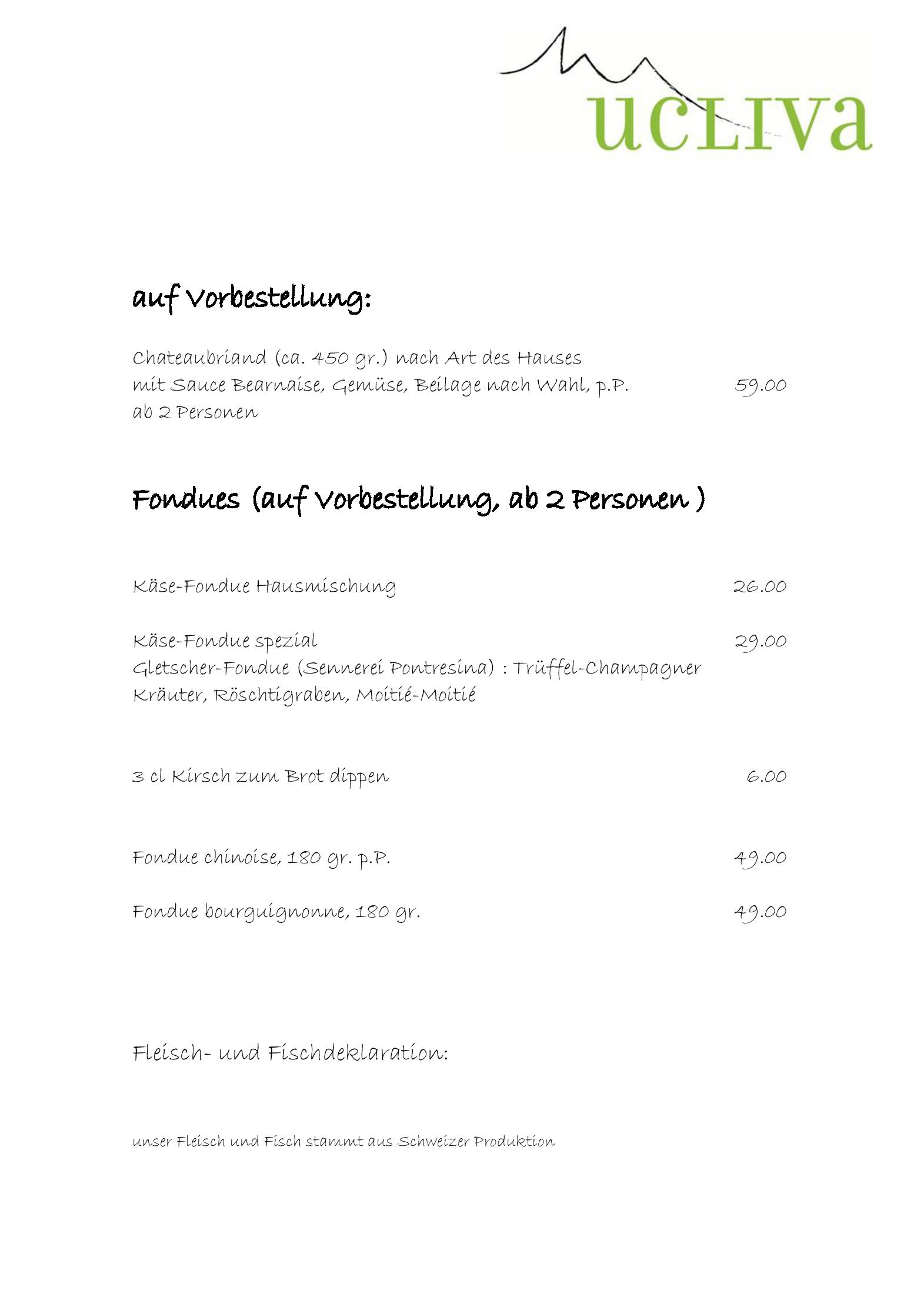 Speisekarte Ucliva in Waltensburg, Seite 5
