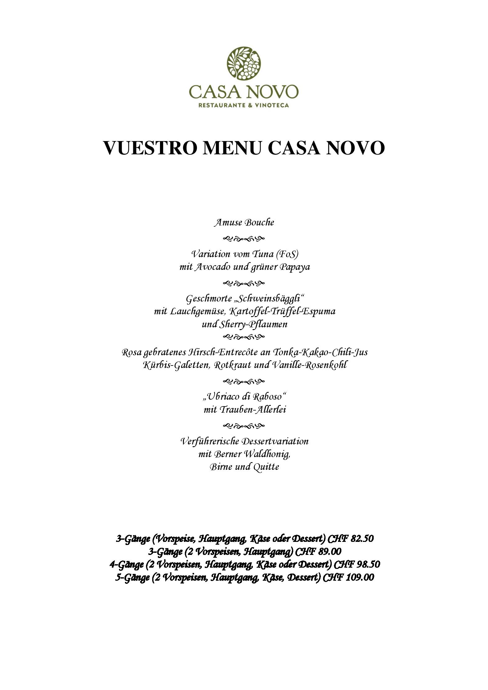 Speisekarte Casa Novo Restaurante & Vinoteca in Bern, Seite 2