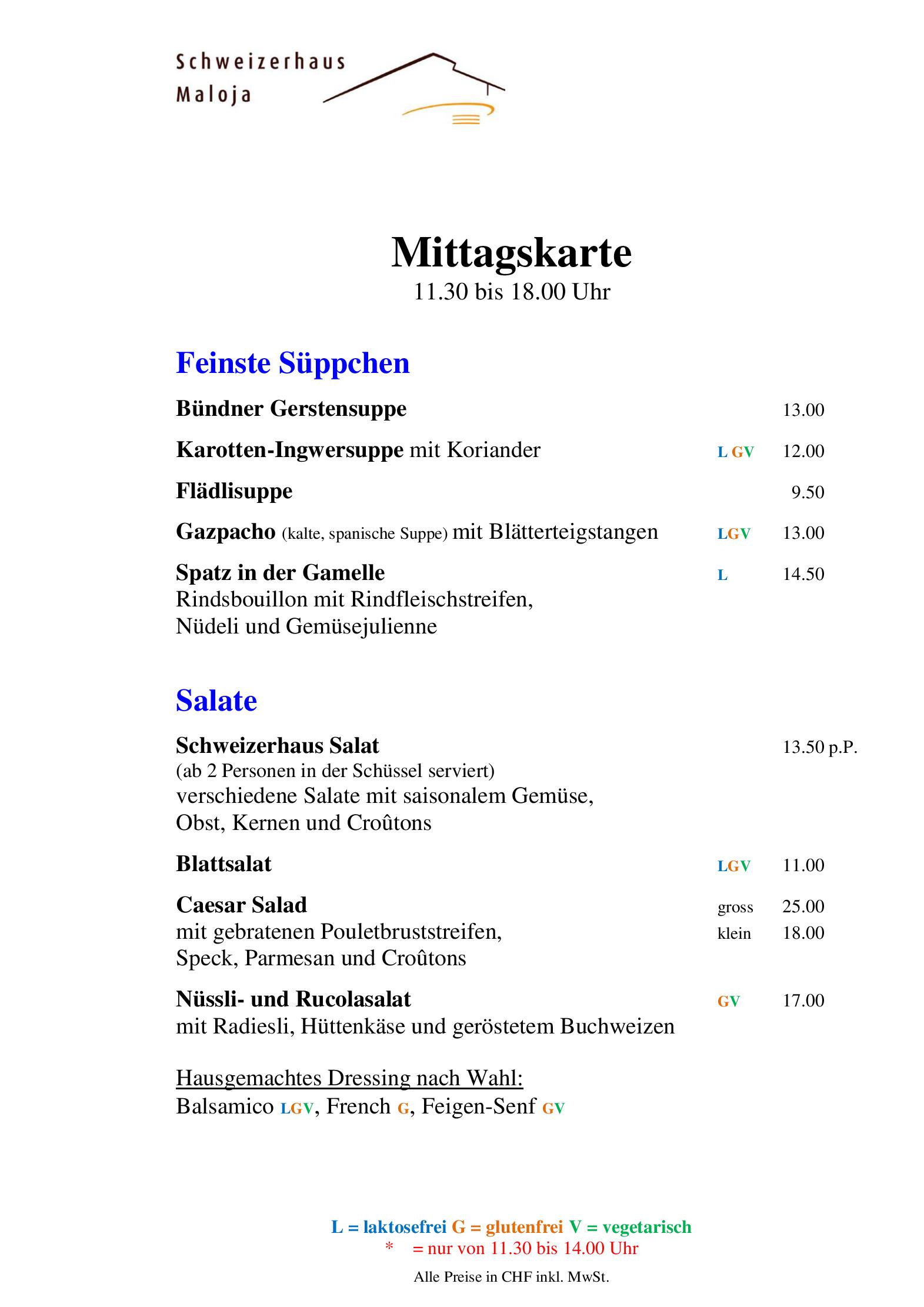 Speisekarte Hotel Schweizerhaus in Maloja CH, Seite 6