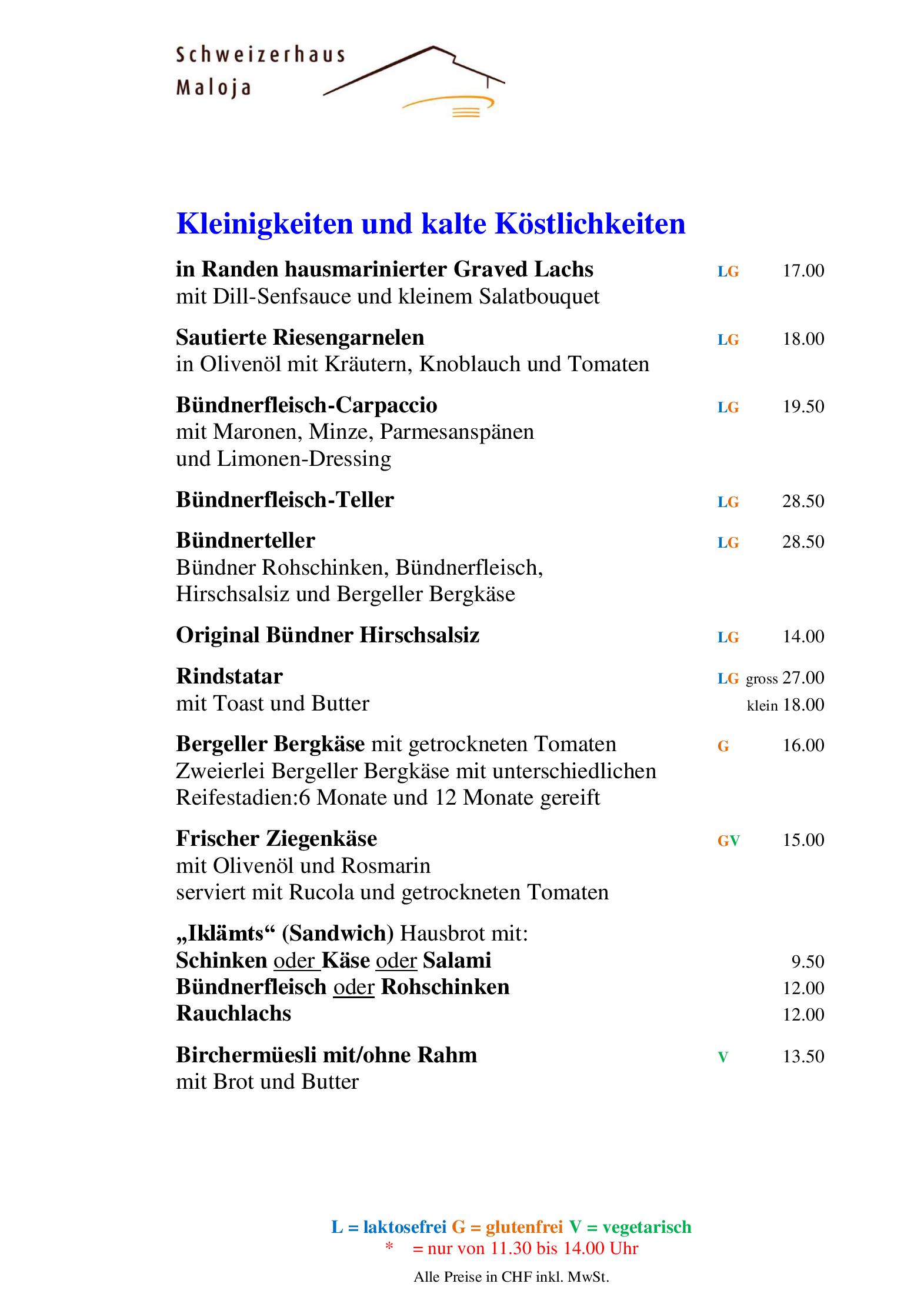 Speisekarte Hotel Schweizerhaus in Maloja CH, Seite 5