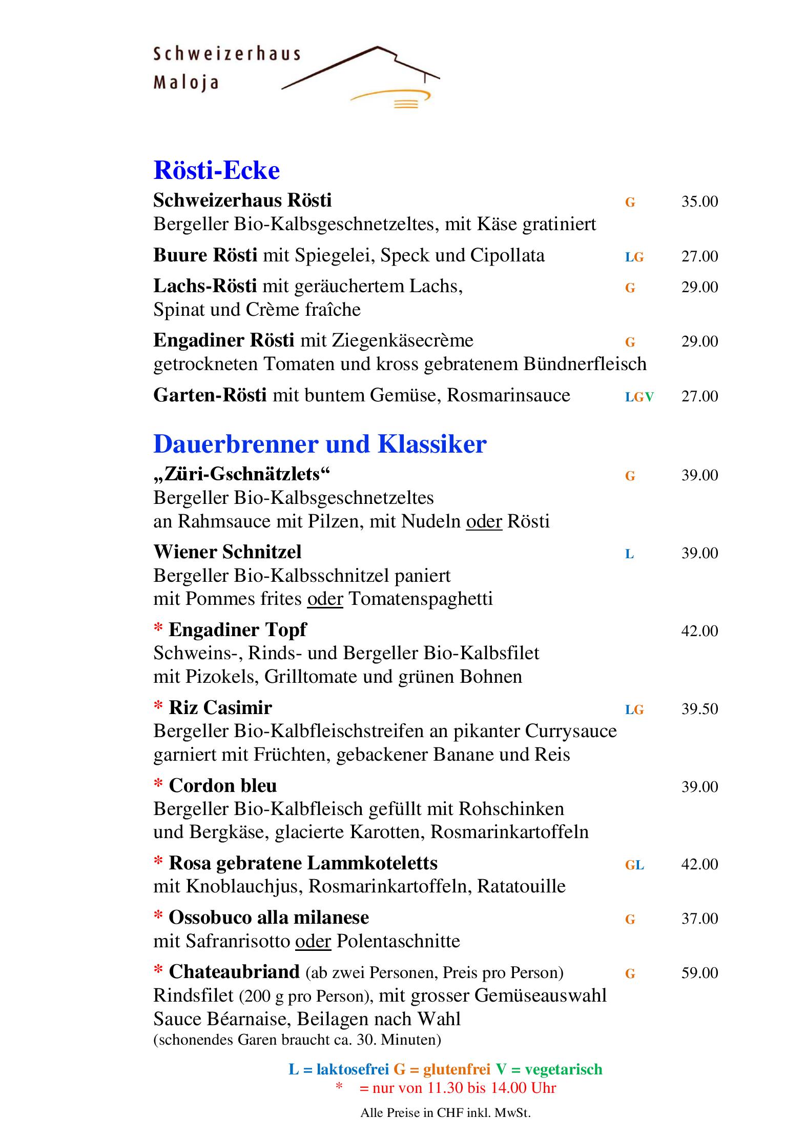 Speisekarte Hotel Schweizerhaus in Maloja CH, Seite 4
