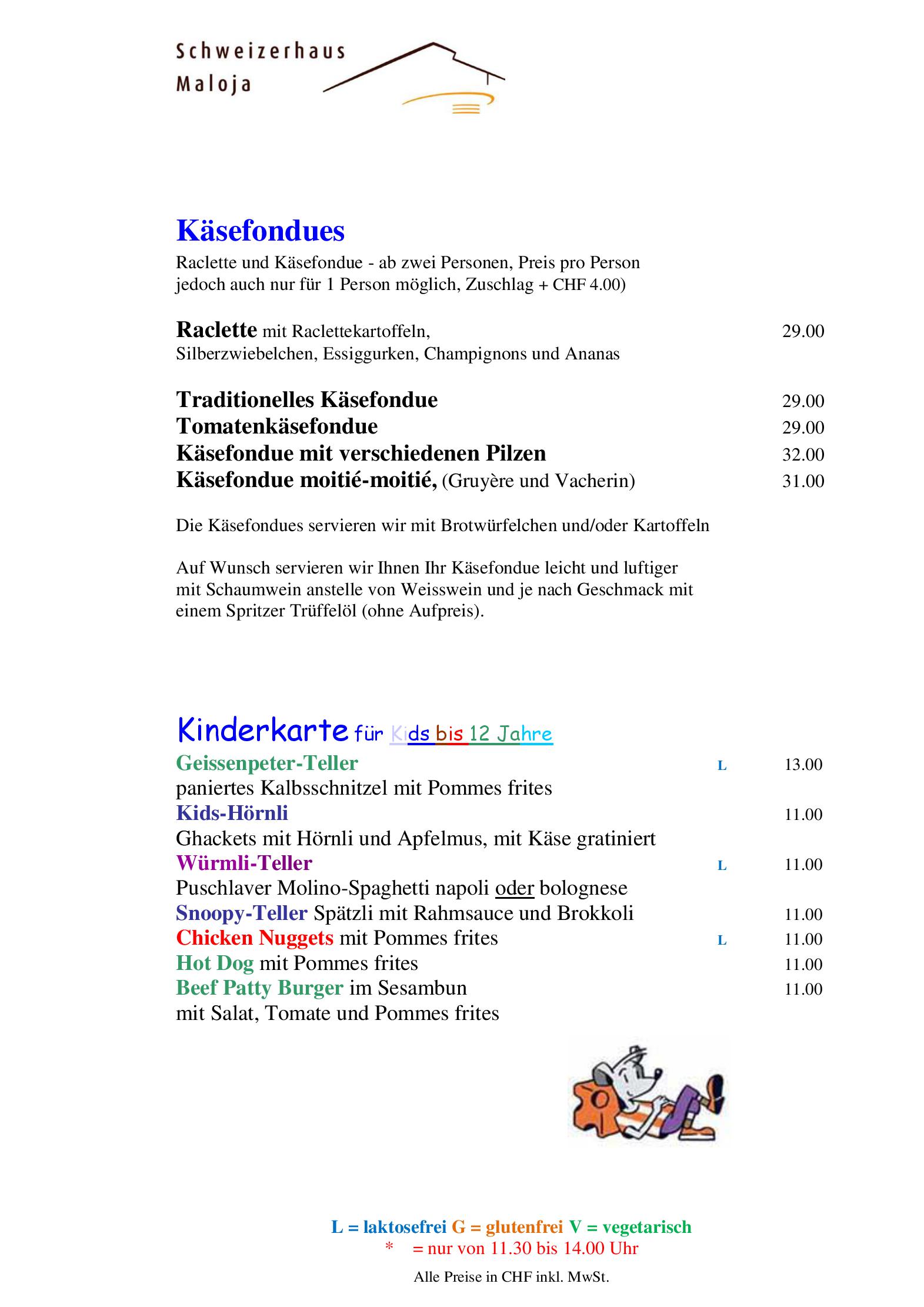 Speisekarte Hotel Schweizerhaus in Maloja CH, Seite 7