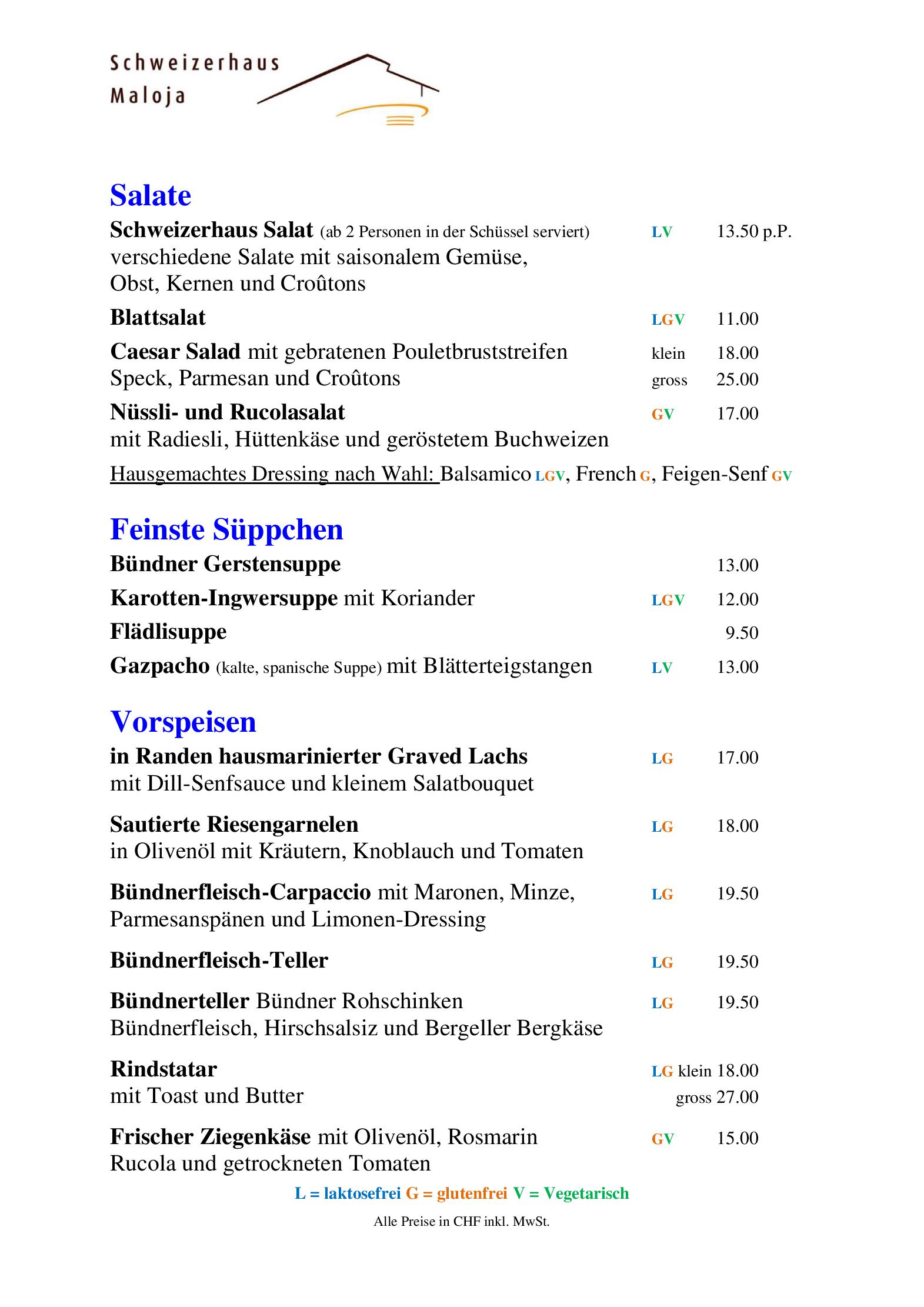 Speisekarte Hotel Schweizerhaus in Maloja CH, Seite 8