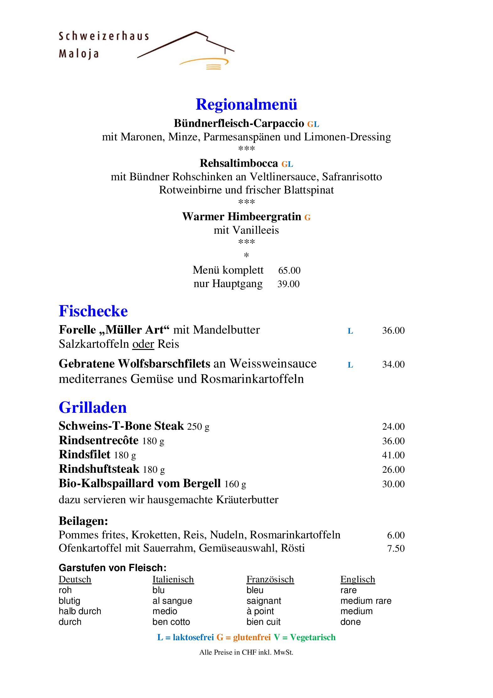 Speisekarte Hotel Schweizerhaus in Maloja CH, Seite 9