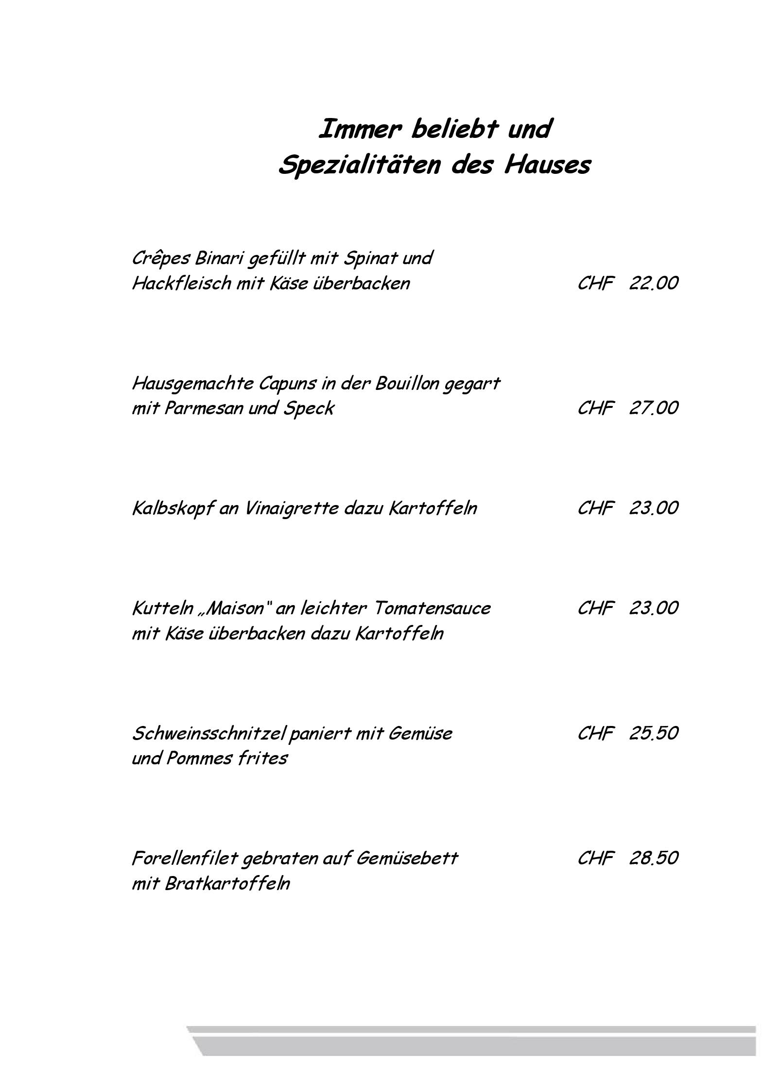 Speisekarte Binari in Landquart, Seite 3