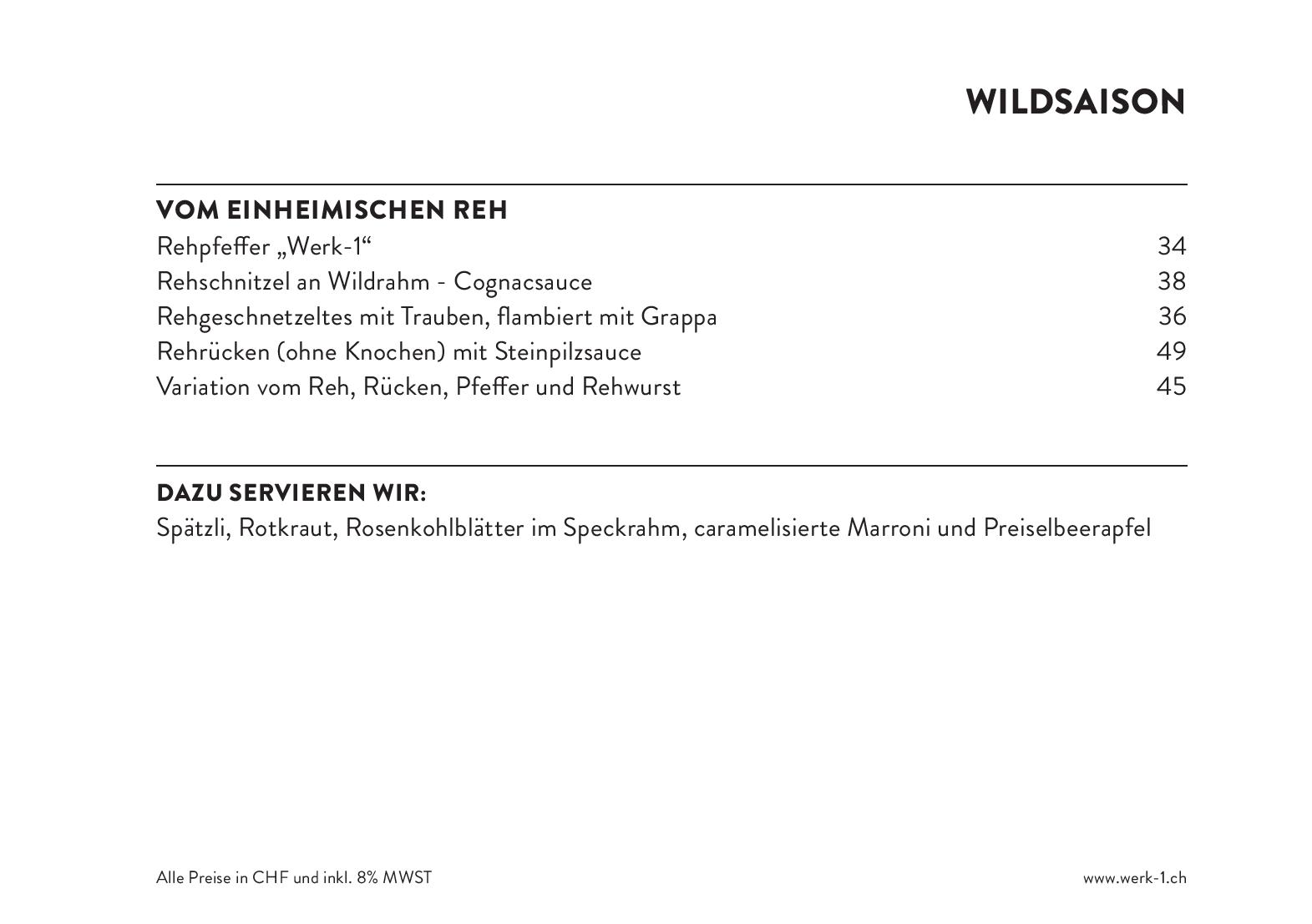 Speisekarte Restaurant Werk 1 in Gossau, Seite 1