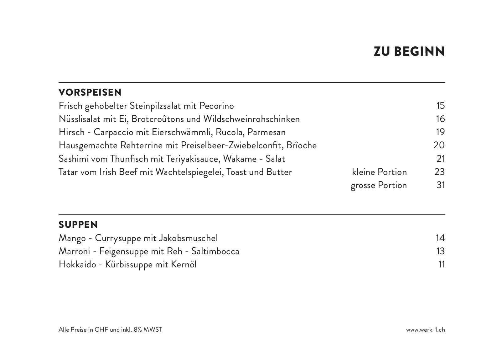 Speisekarte Restaurant Werk 1 in Gossau, Seite 2
