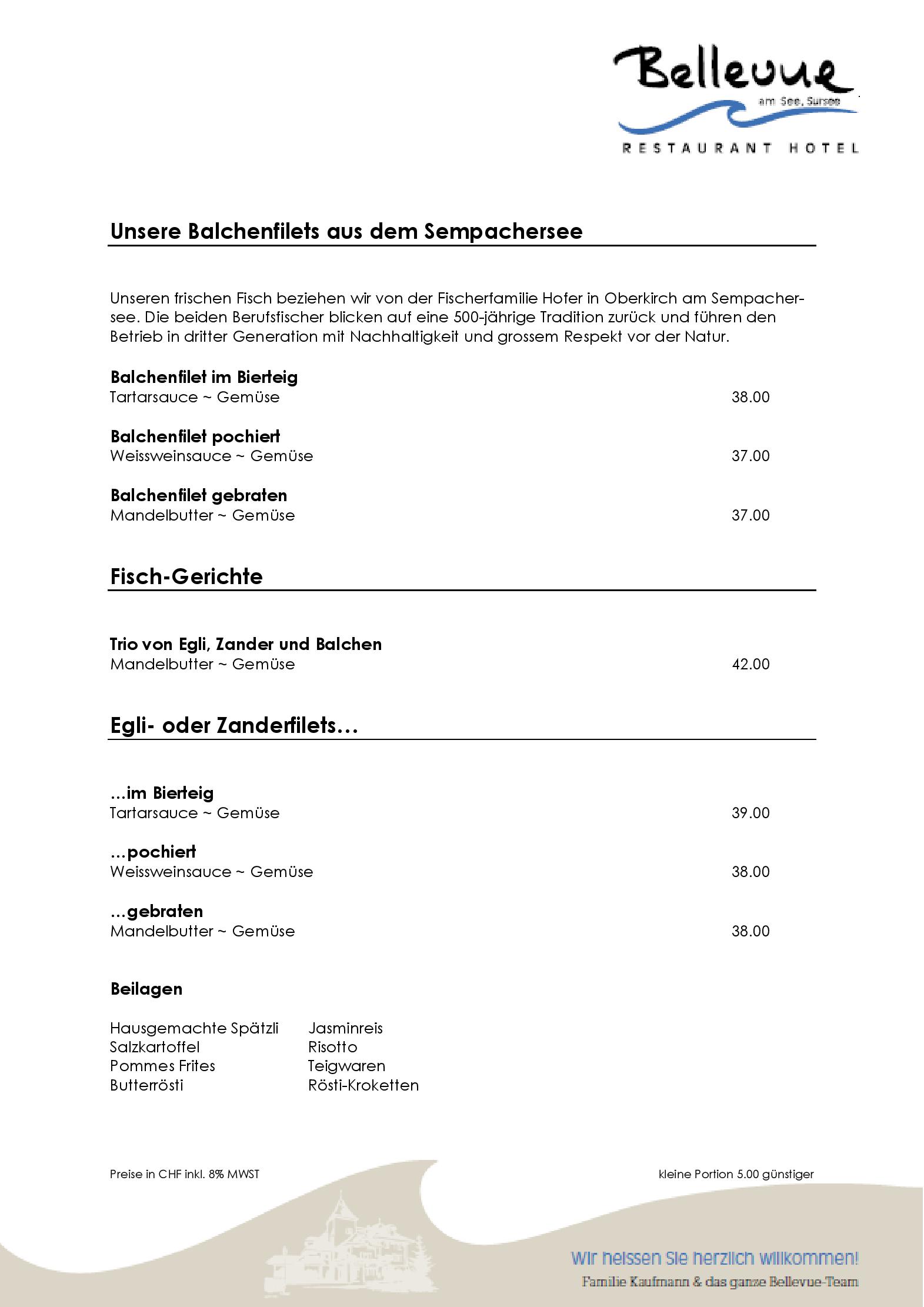 Speisekarte Bellevue am See in Sursee, Seite 3