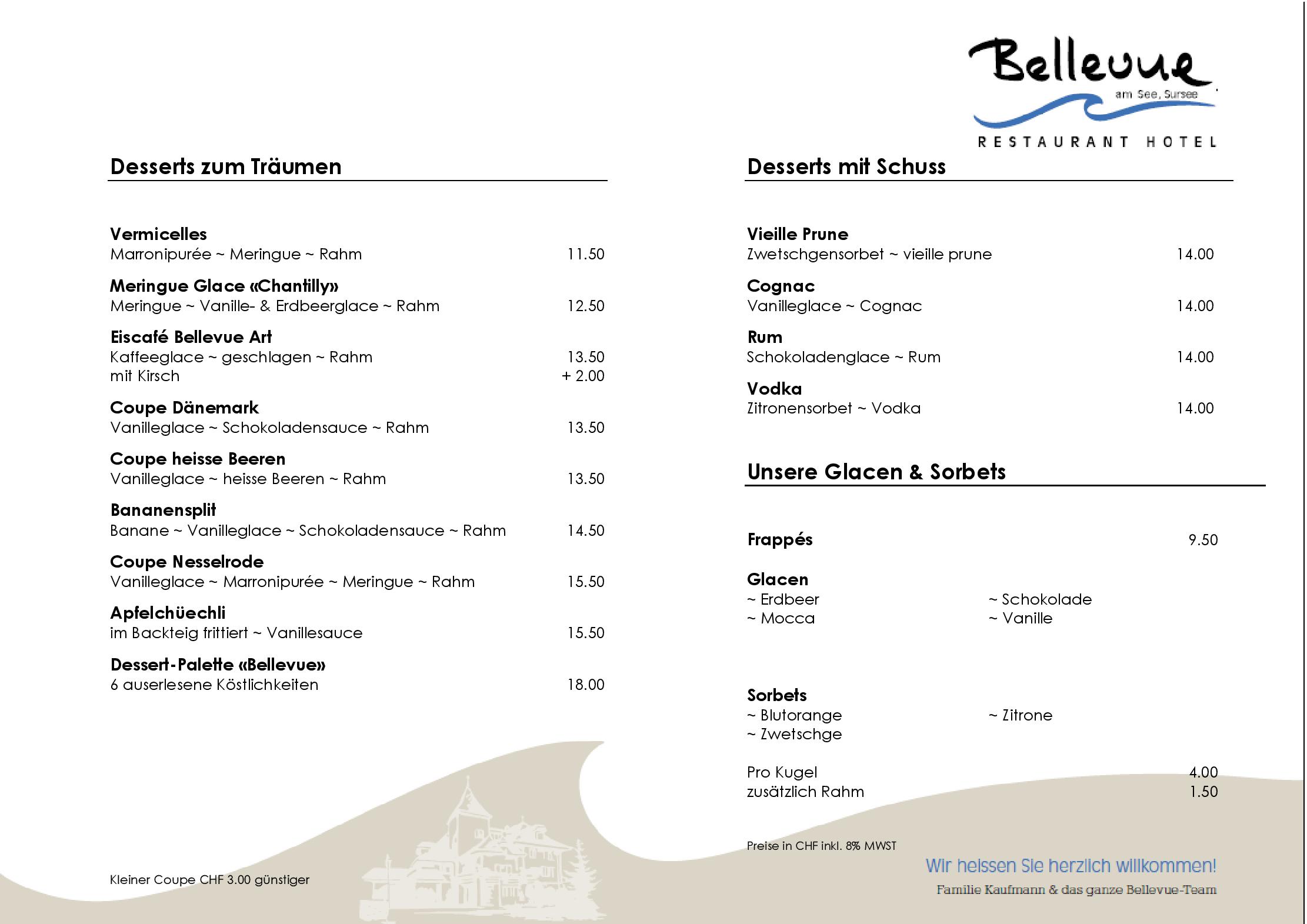 Speisekarte Bellevue am See in Sursee, Seite 1