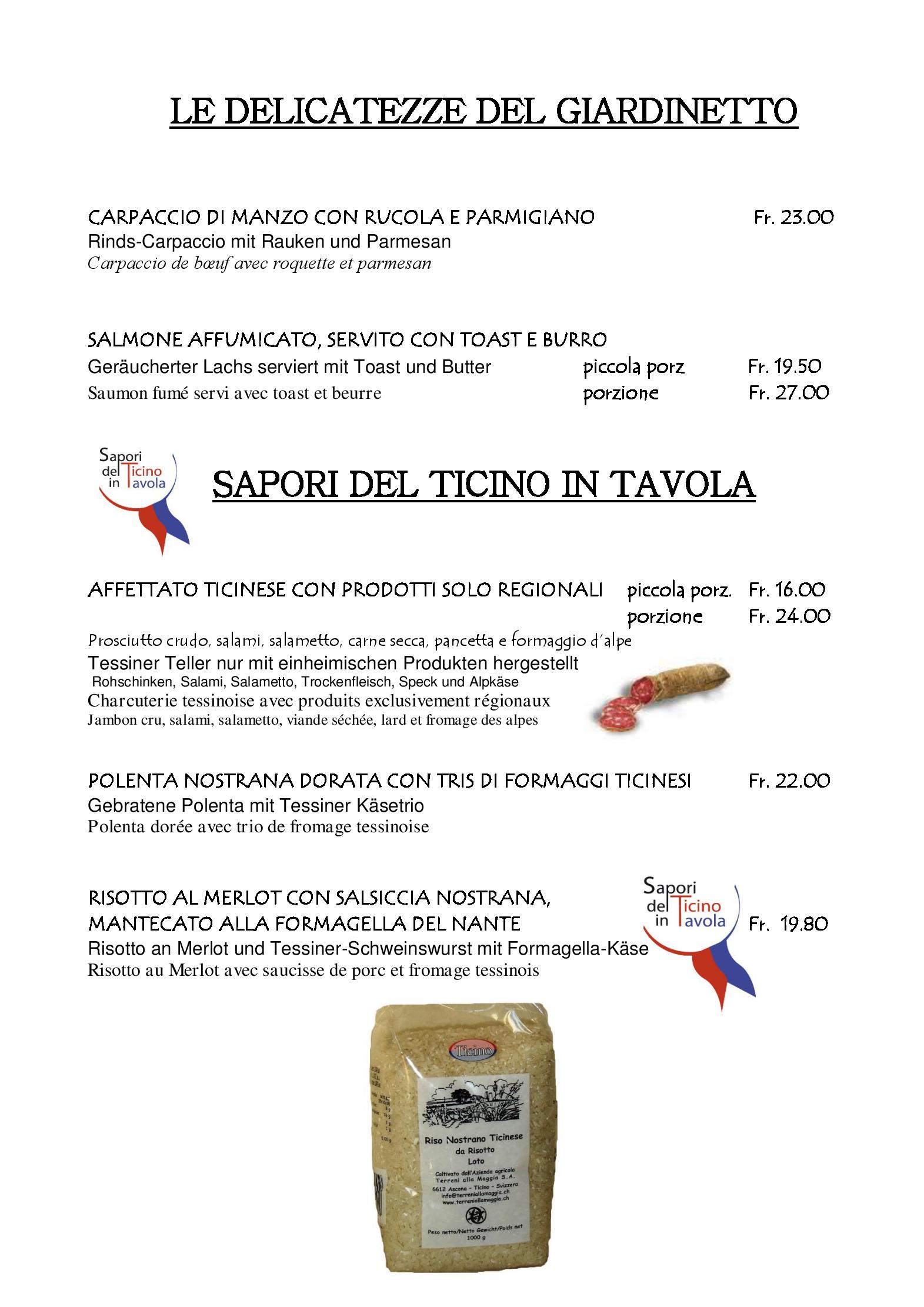 Speisekarte Al Giardinetto in Biasca, Seite 7