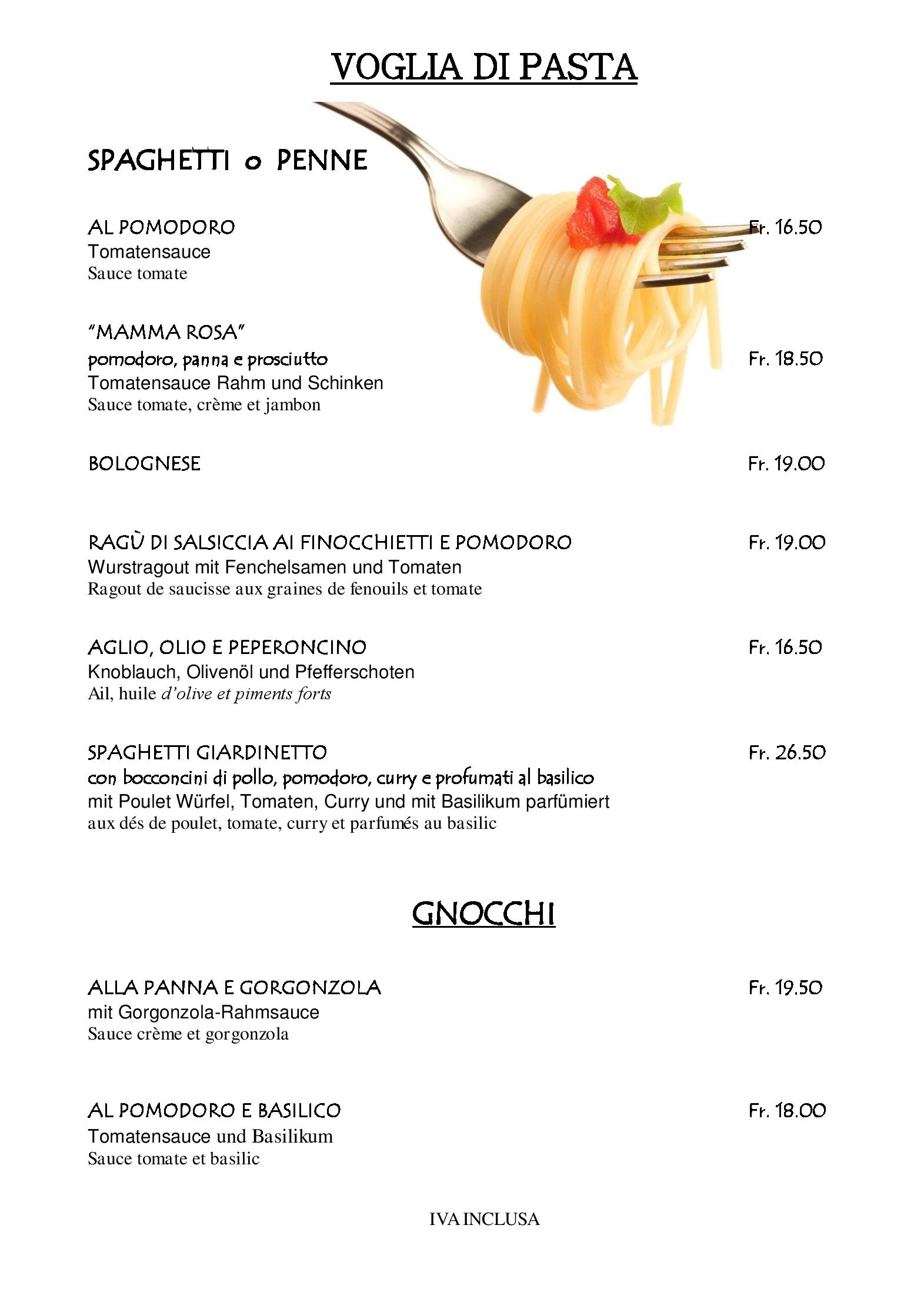 Speisekarte Al Giardinetto in Biasca, Seite 8