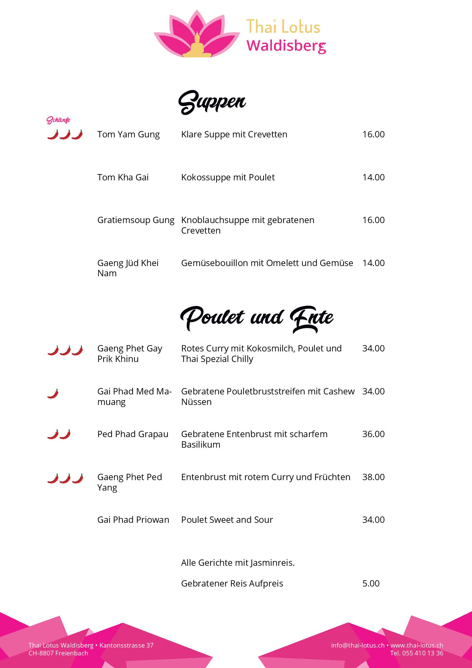 Speisekarte Restaurant Thai Lotus Waldisberg in Freienbach, Seite 6