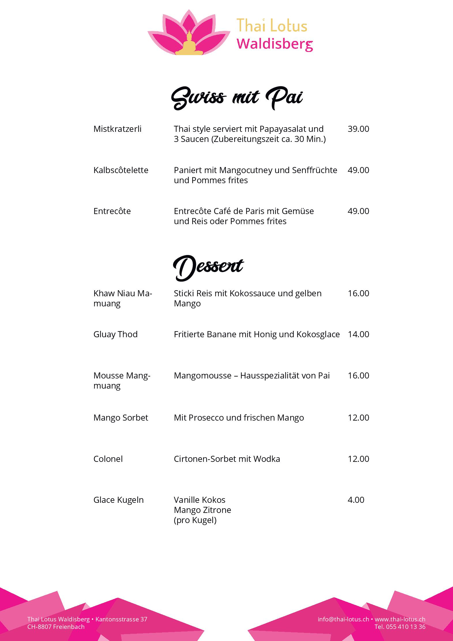 Speisekarte Restaurant Thai Lotus Waldisberg in Freienbach, Seite 3