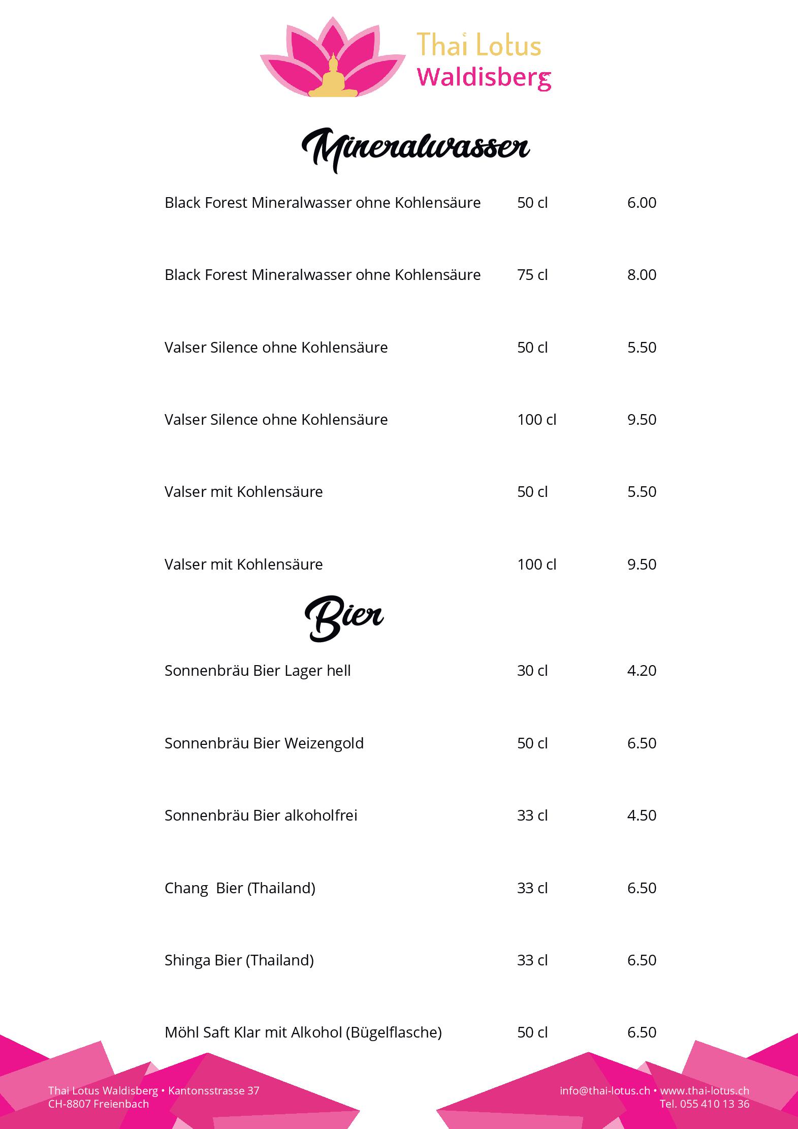 Speisekarte Restaurant Thai Lotus Waldisberg in Freienbach, Seite 1