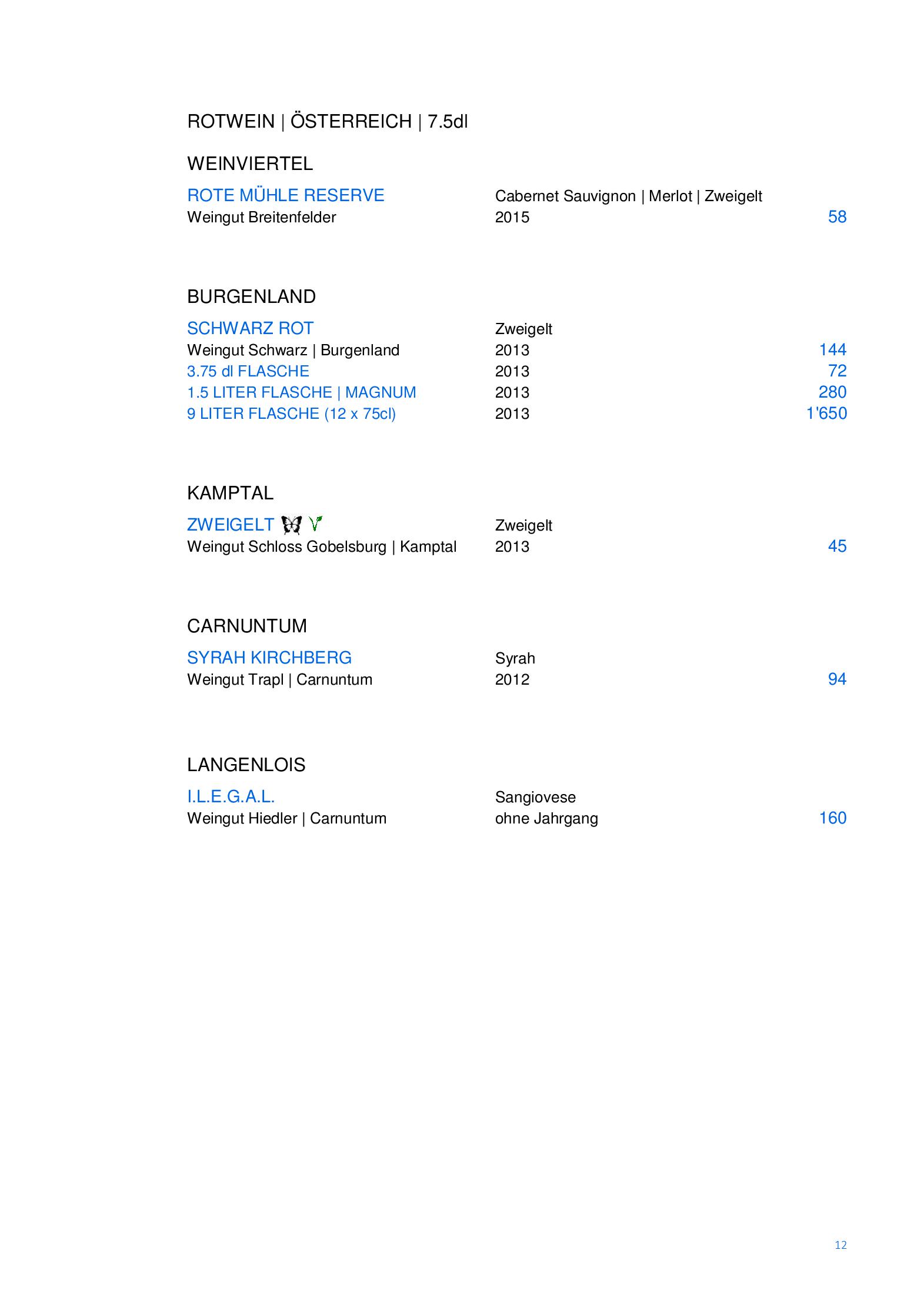 Speisekarte Restaurant Schloss Seeburg in Kreuzlingen, Seite 13