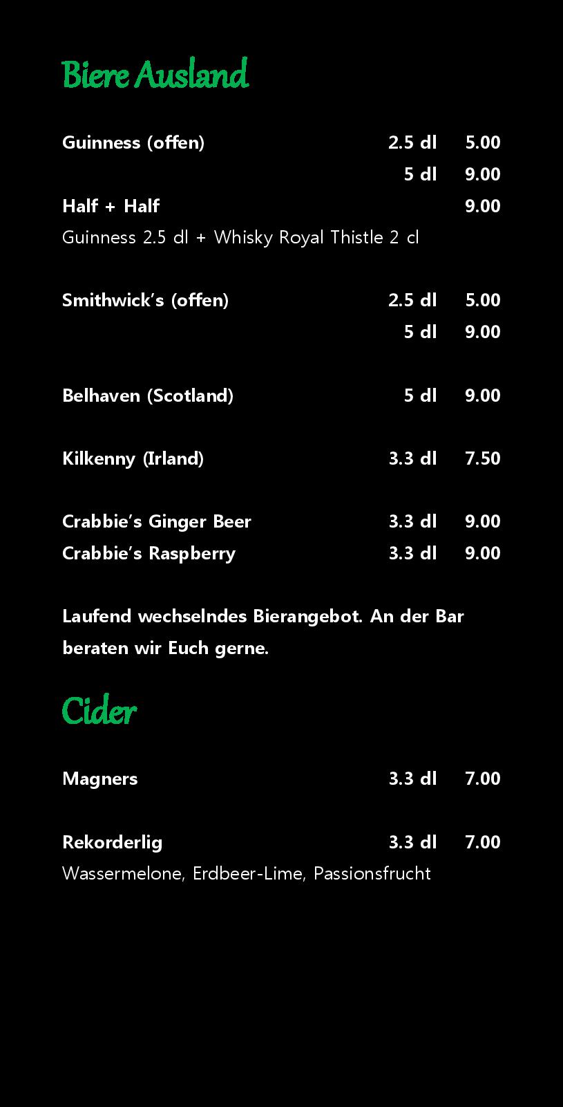 Speisekarte Gallus Pub in St. Gallen, Seite 10